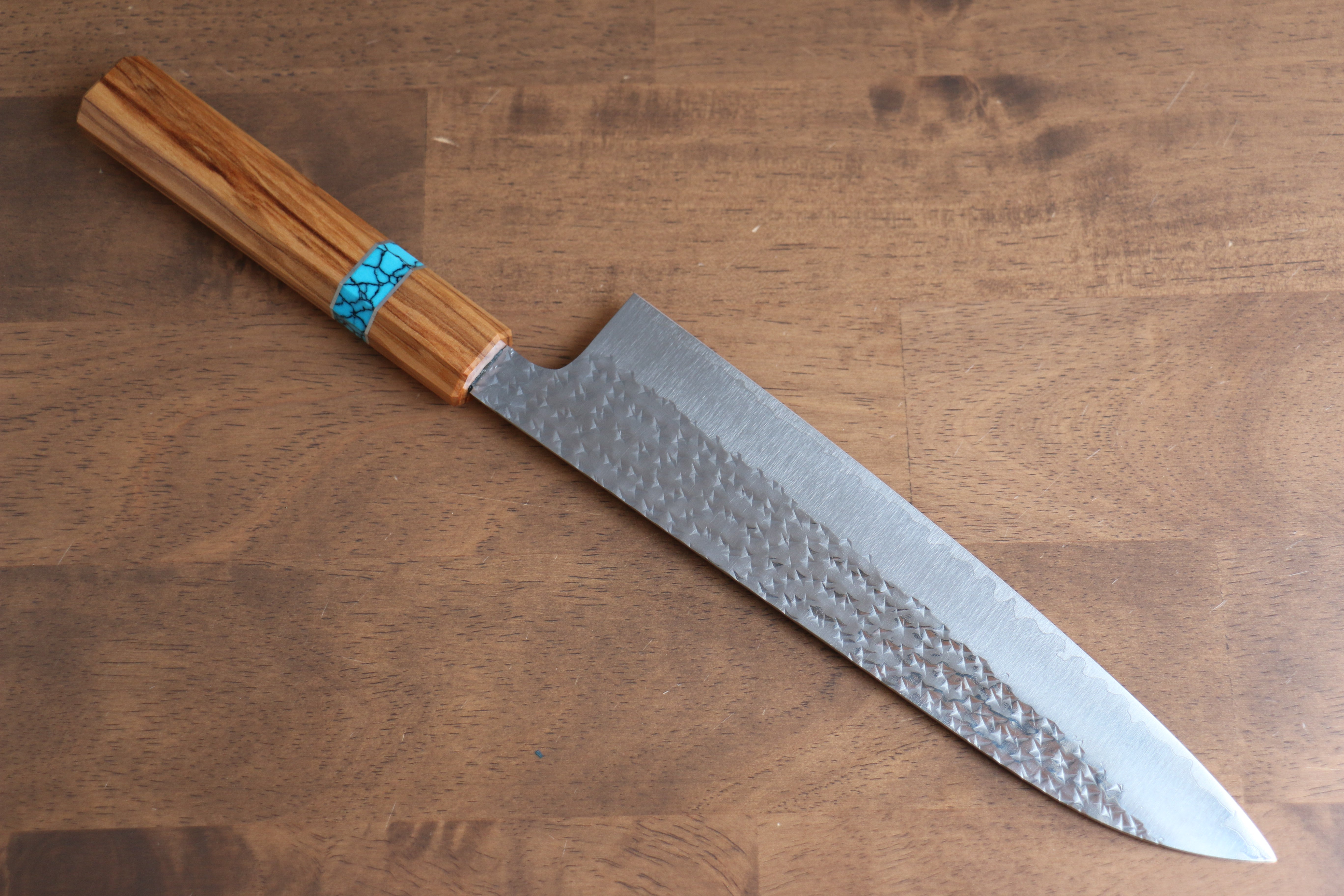 Yu Kurosaki Senko SG2 Hammered Gyuto 210mm Olive tree(ferrule: Turquoise) Handle - Seisuke Knife