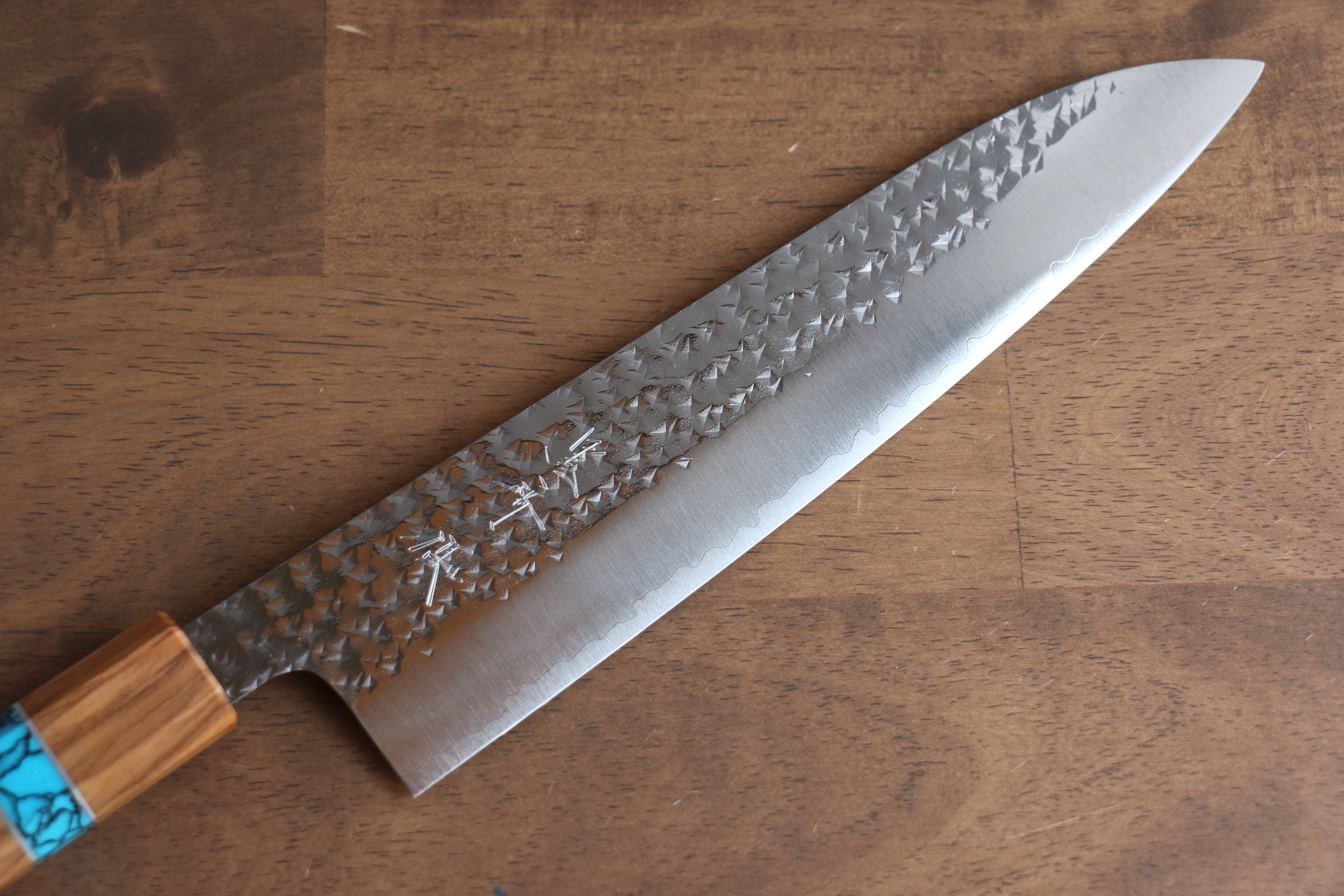 Yu Kurosaki Senko SG2 Hammered Gyuto 210mm Olive tree(ferrule: Turquoise) Handle - Seisuke Knife