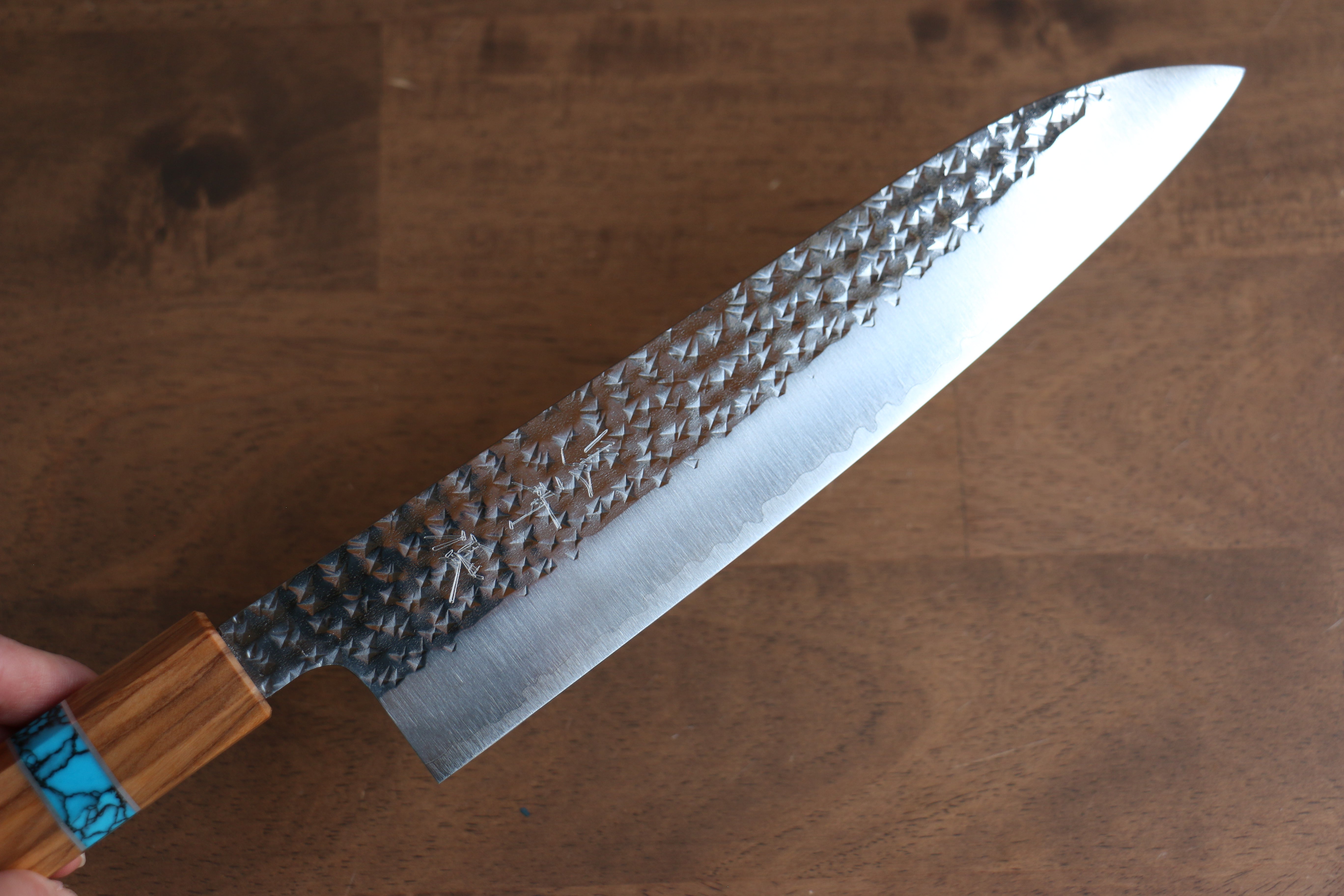 Yu Kurosaki Senko SG2 Hammered Gyuto 210mm Olive tree(ferrule: Turquoise) Handle - Seisuke Knife