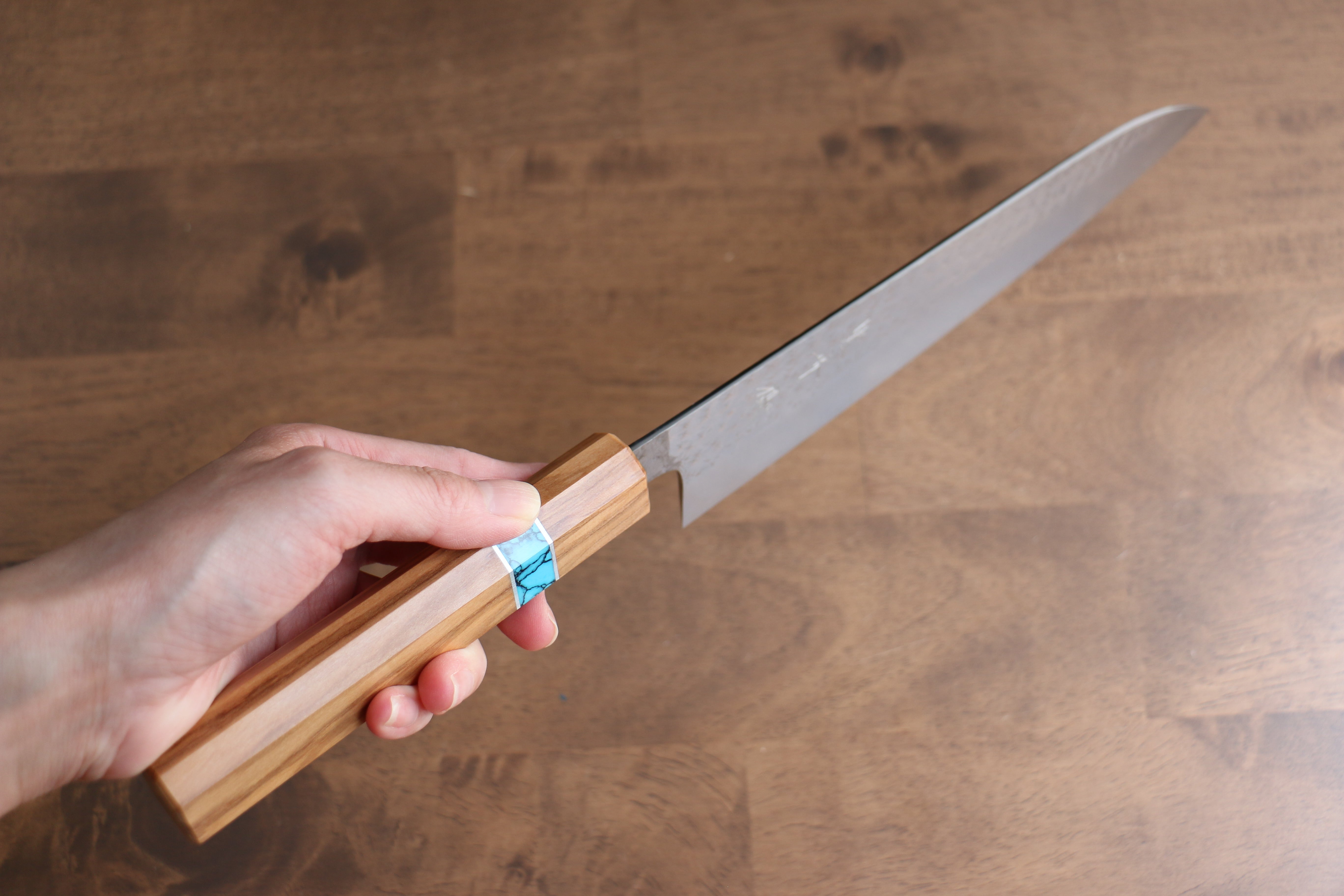 Yu Kurosaki Senko SG2 Hammered Gyuto 210mm Olive tree(ferrule: Turquoise) Handle - Seisuke Knife