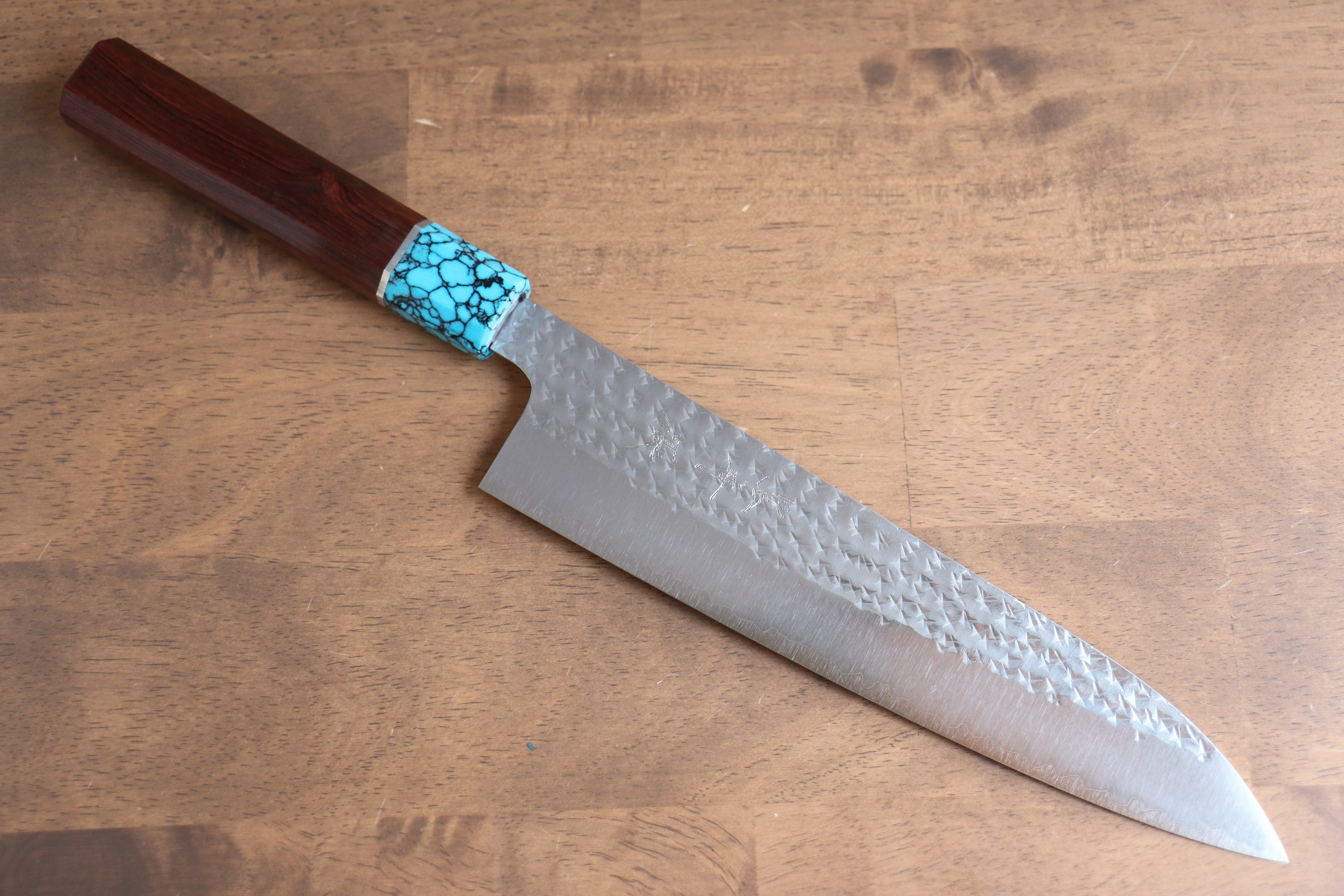 Yu Kurosaki Senko SG2 Hammered Gyuto 210mm with Turquoise & Shitan Handle - Seisuke Knife