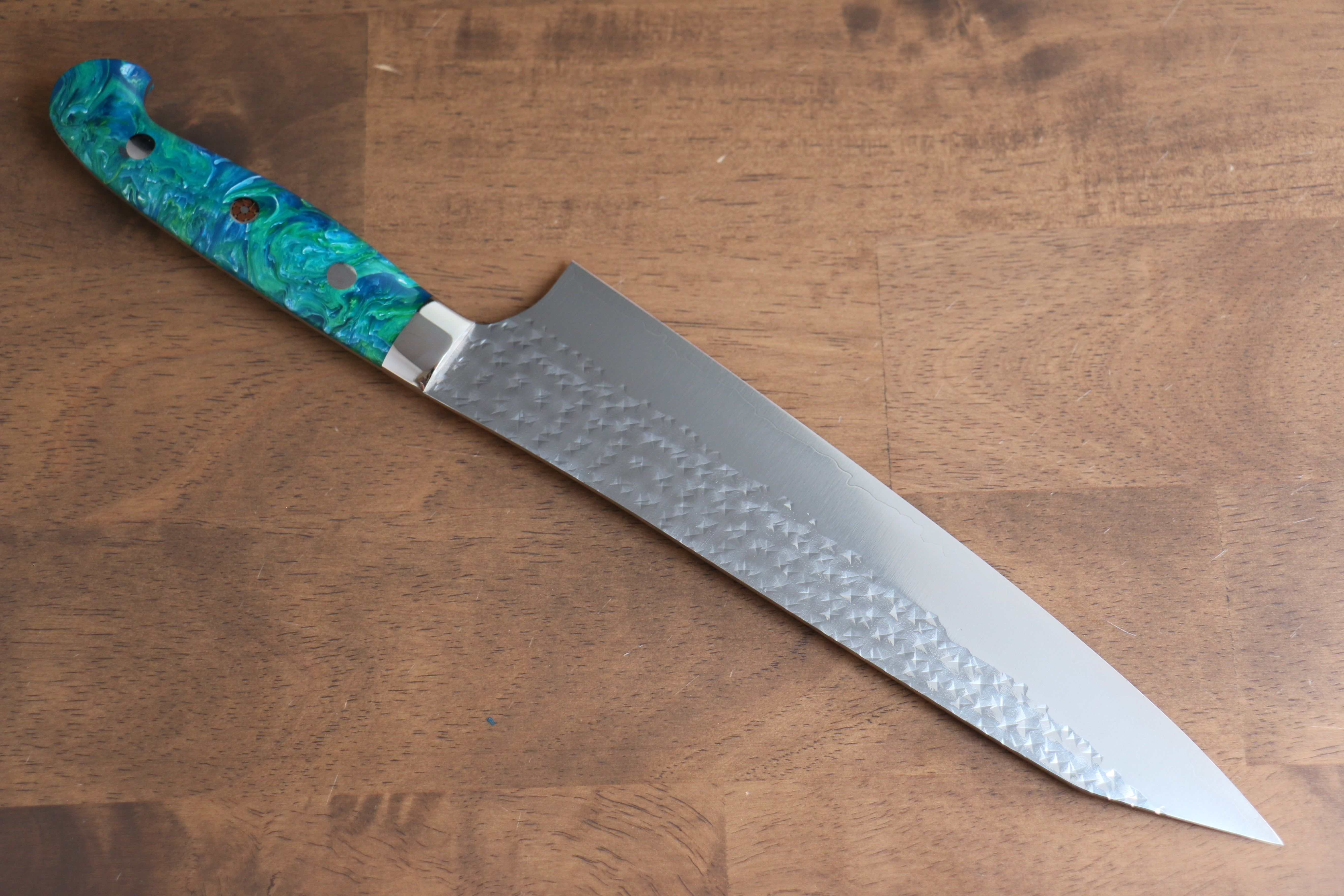 Yu Kurosaki Senko Ei SG2 Hammered Gyuto 210mm Blue Green Acrylic Handle - Seisuke Knife