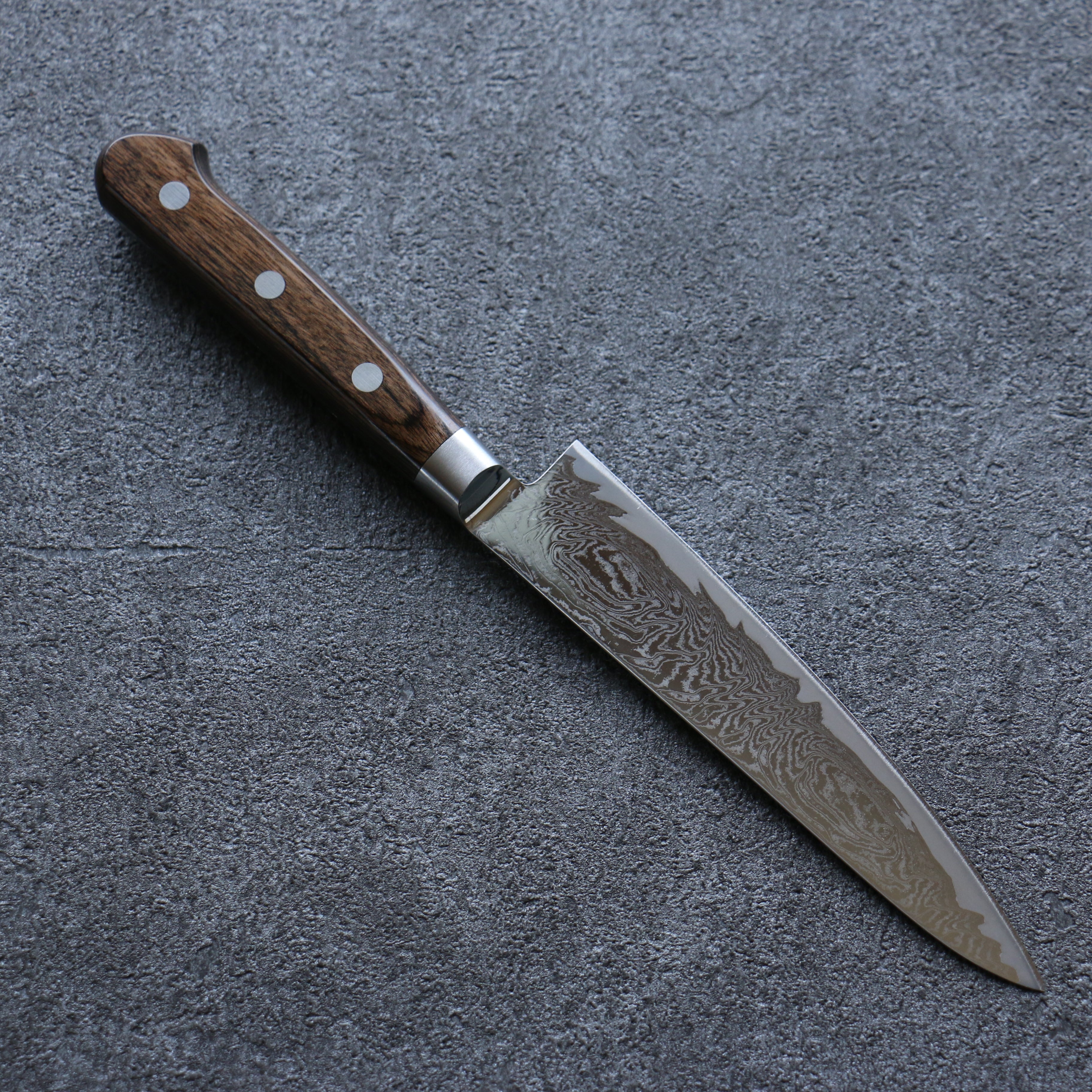 Seisuke Nami AUS10 Migaki Damascus Petty-Utility 135mm Brown Pakkawood Handle - Seisuke Knife