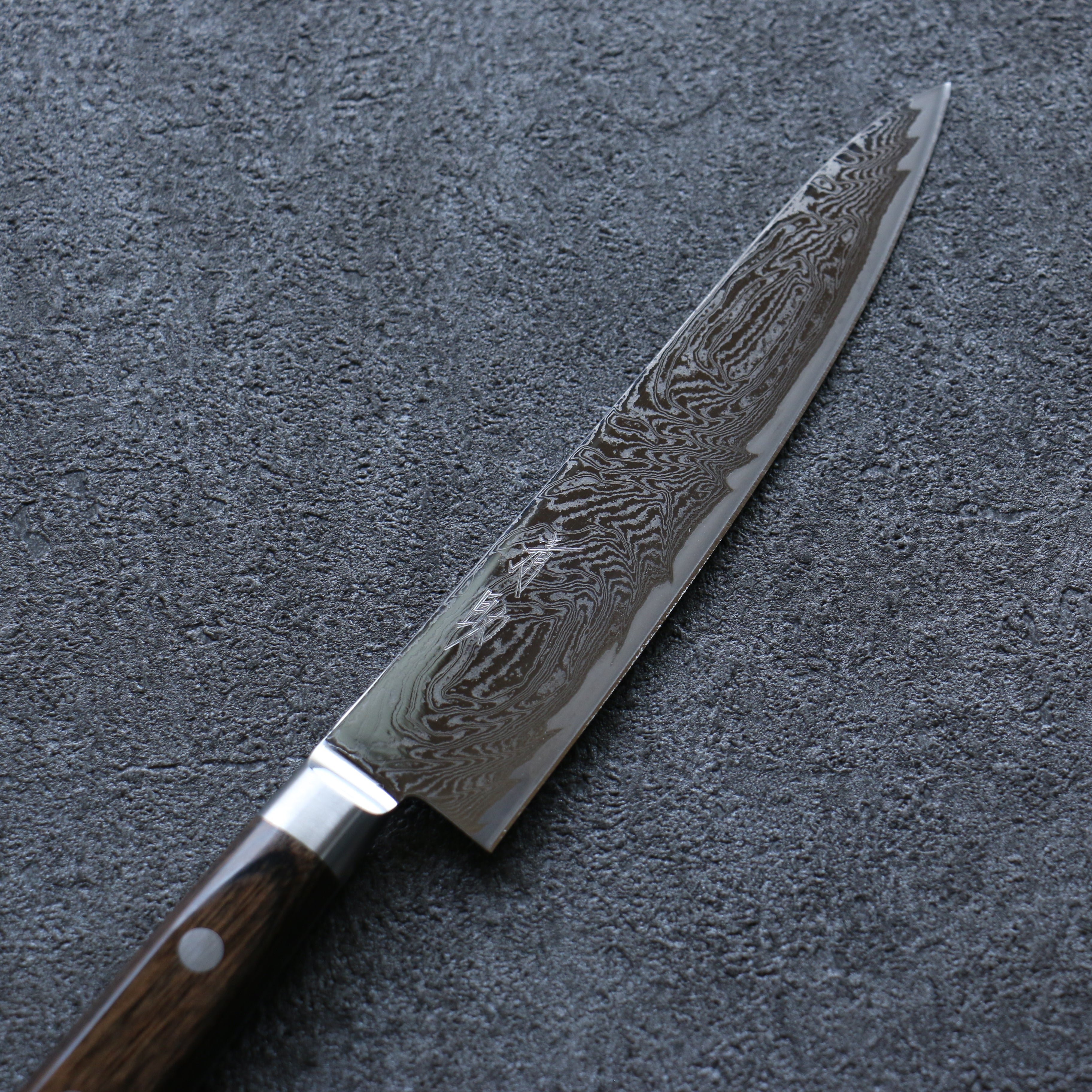 Seisuke Nami AUS10 Migaki Damascus Petty-Utility 135mm Brown Pakkawood Handle - Seisuke Knife