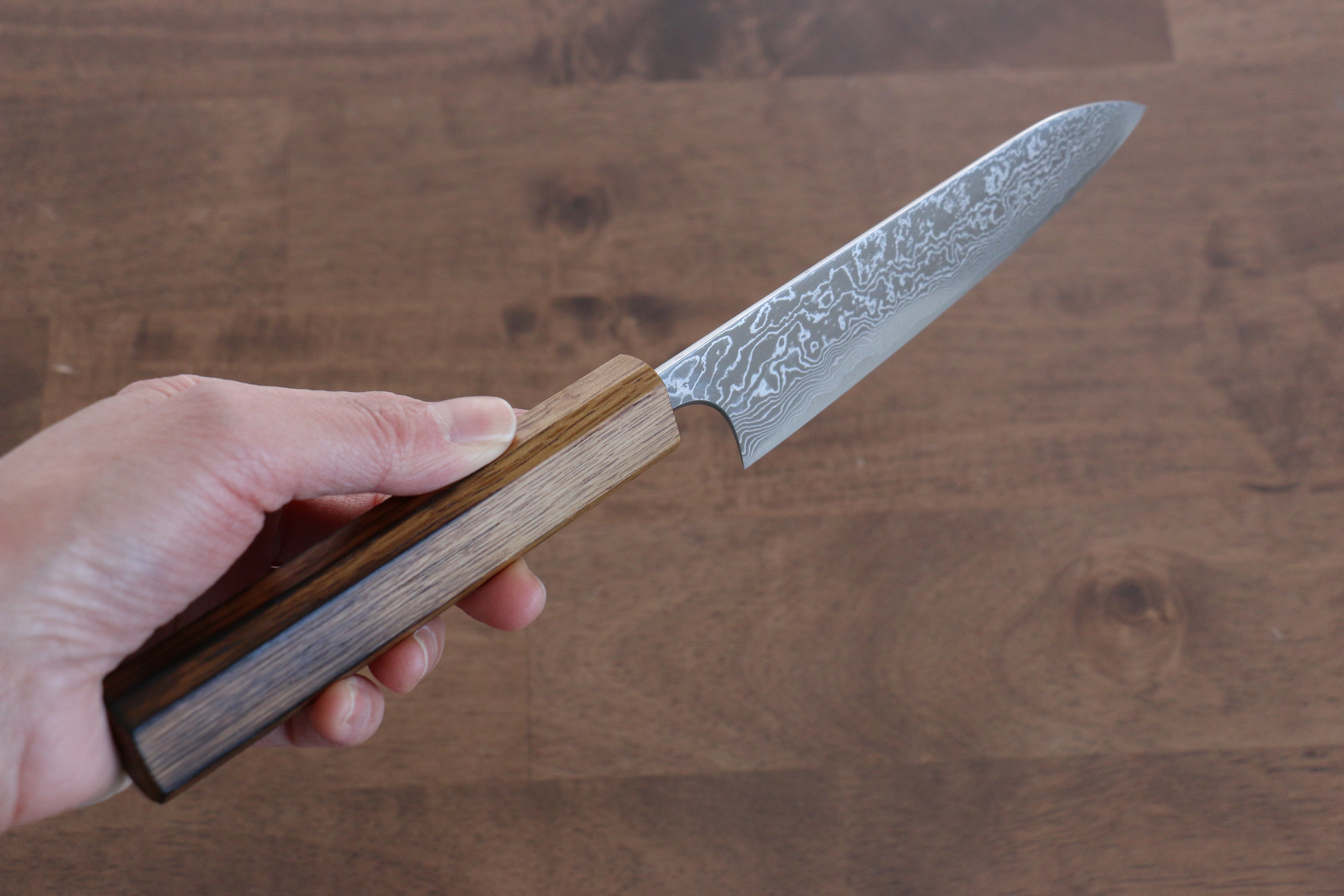 Anryu VG10 Migaki Damascus Petty-Utility 130mm Burnt Oak Handle - Seisuke Knife
