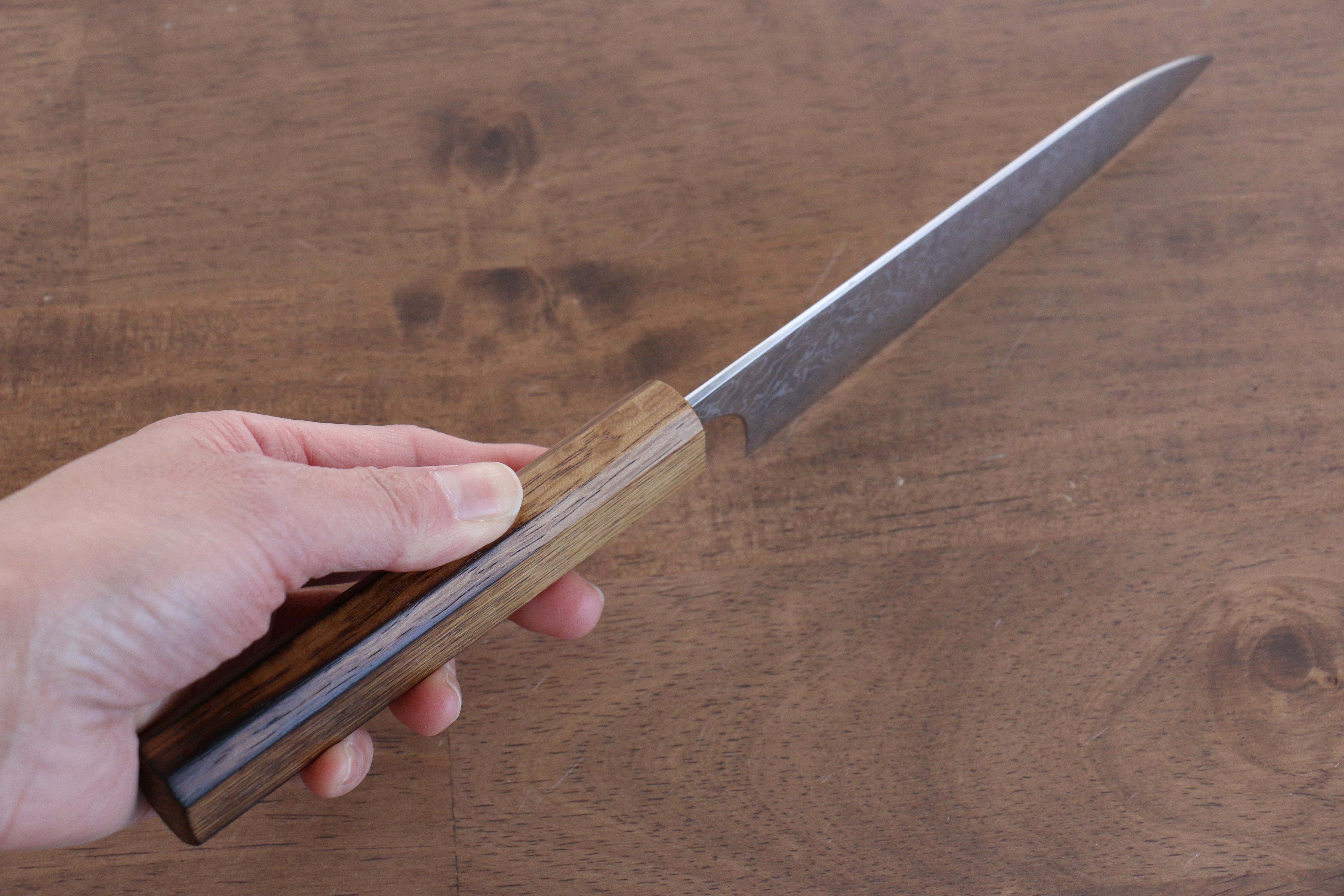 Anryu VG10 Migaki Damascus Petty-Utility 130mm Burnt Oak Handle - Seisuke Knife