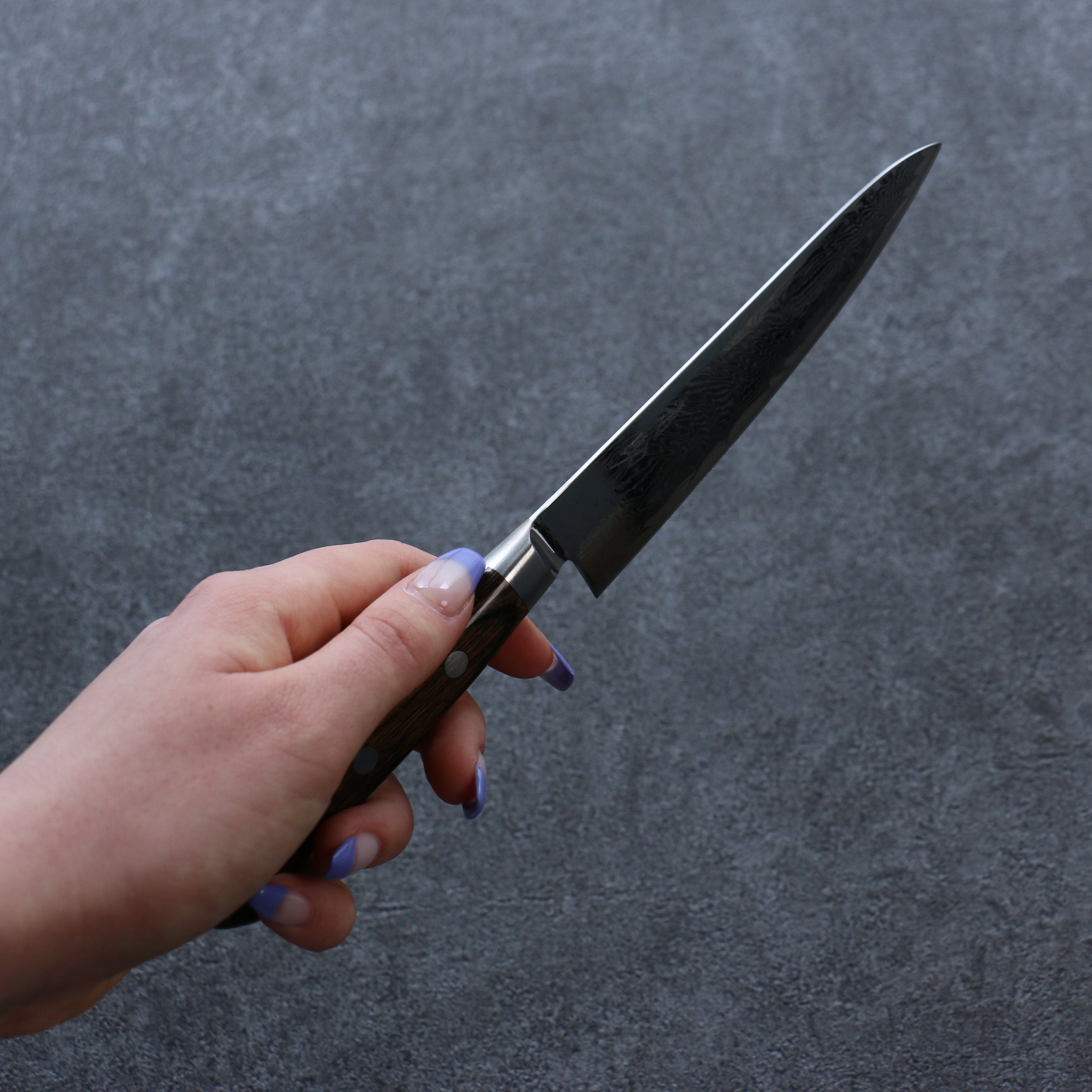 Seisuke Nami AUS10 Migaki Damascus Petty-Utility 135mm Brown Pakkawood Handle - Seisuke Knife
