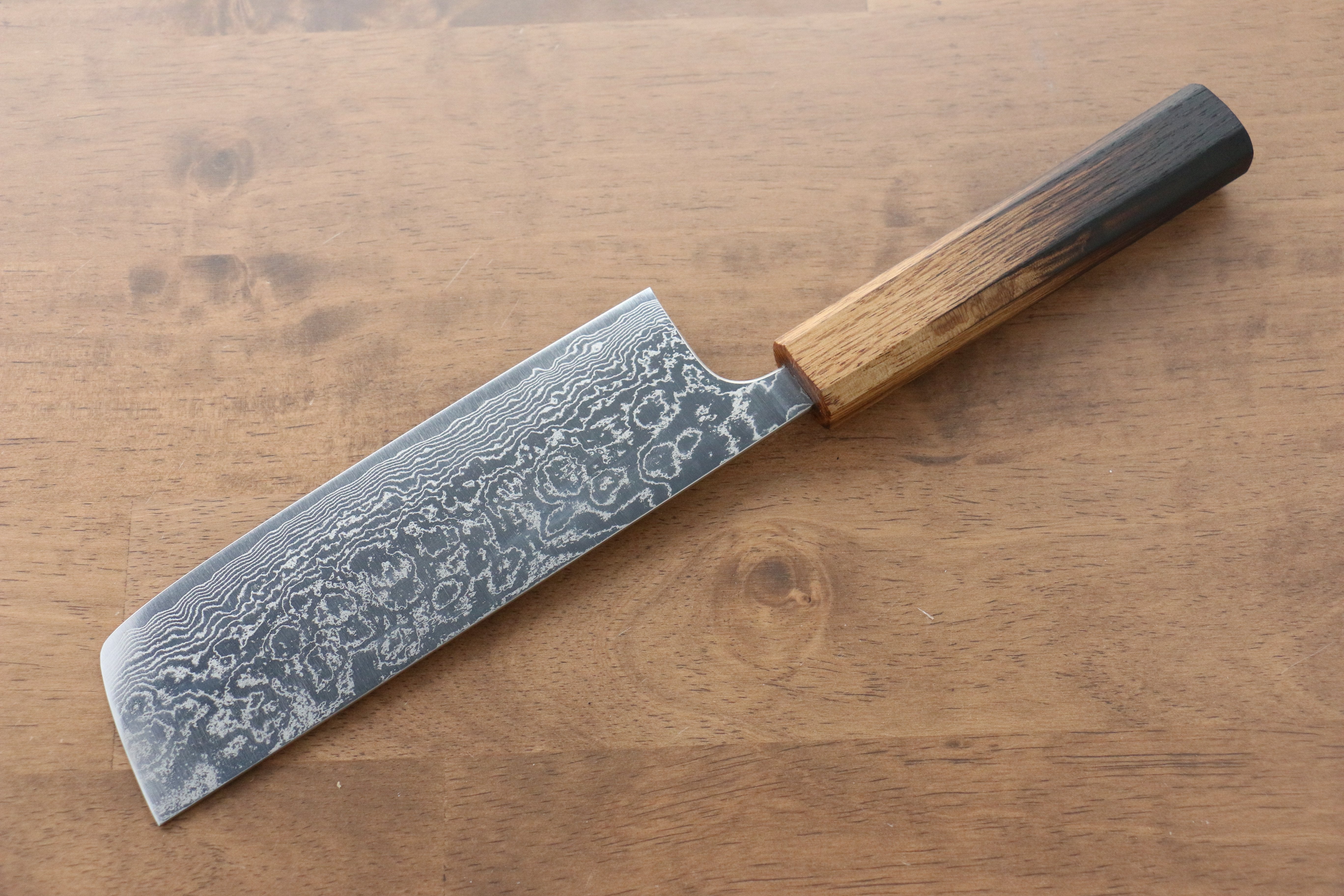 Anryu VG10 Migaki Finished Damascus Nakiri 165mm Burnt Oak Handle - Seisuke Knife