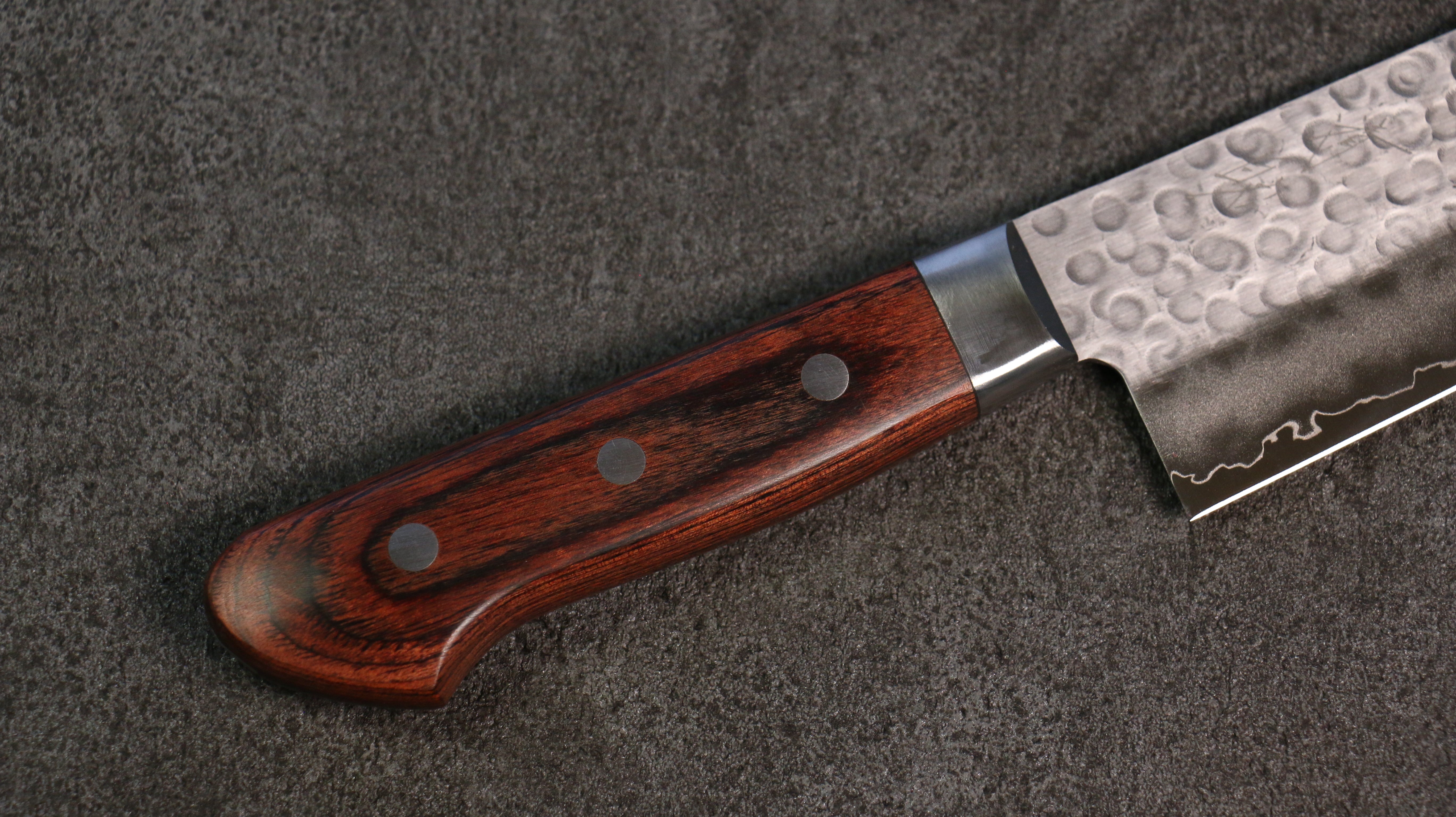 Seisuke Swedish Steel-stn Hammered Gyuto 240mm Mahogany Handle - Seisuke Knife