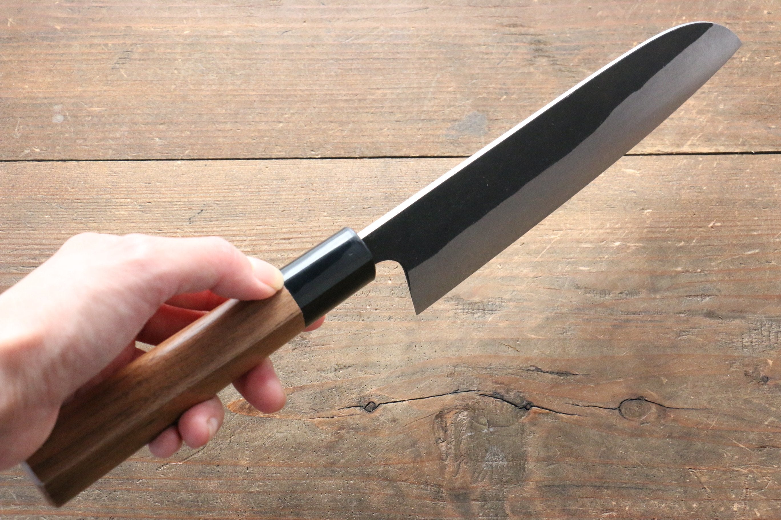 Shungo Ogata White Steel No.2 Black Finished Santoku 165mm Walnut Handle - Seisuke Knife