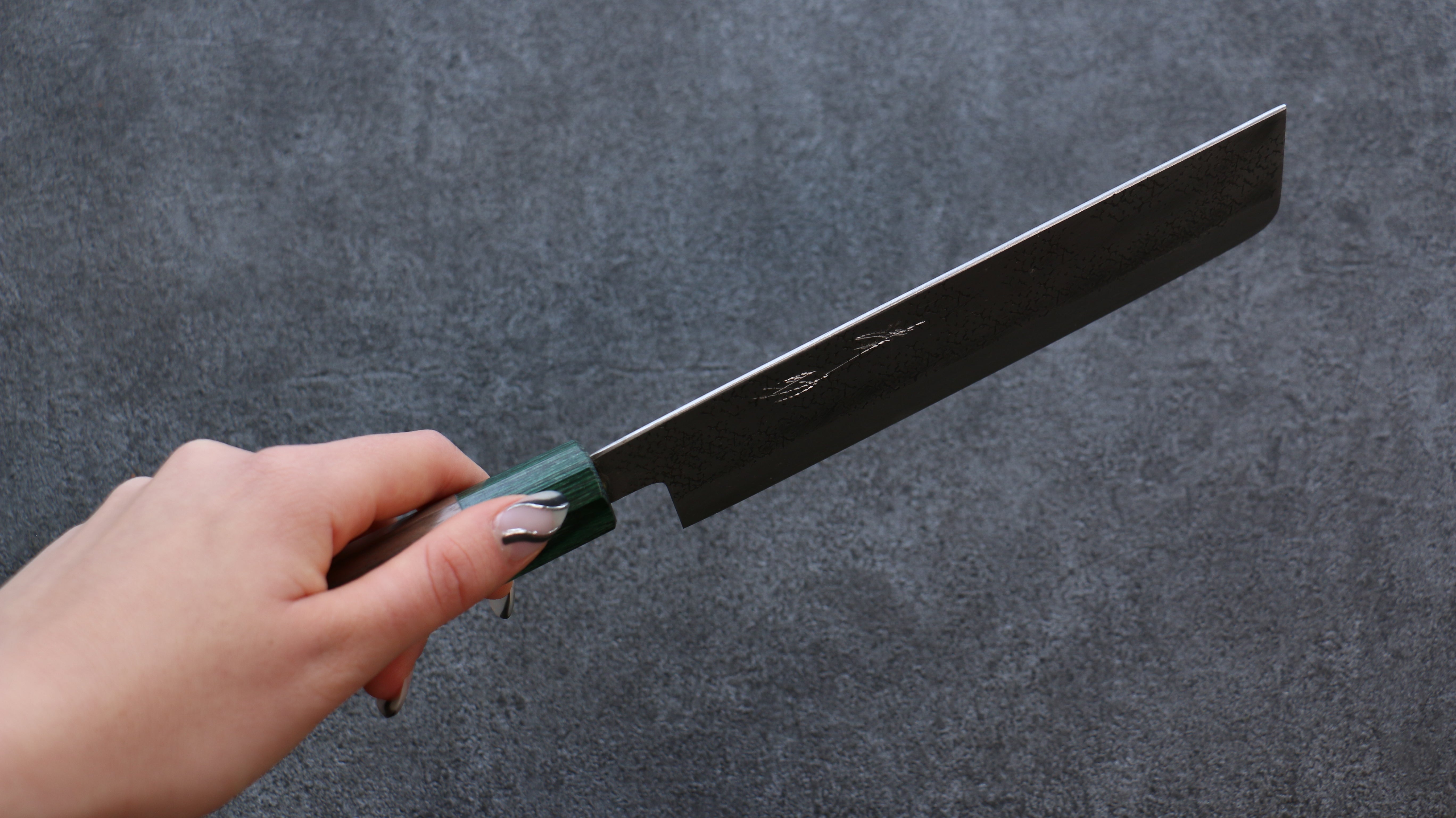 Seisuke Blue Super Hammered Nakiri 165mm Walnut (With Double Green Pakka wood) Handle - Seisuke Knife