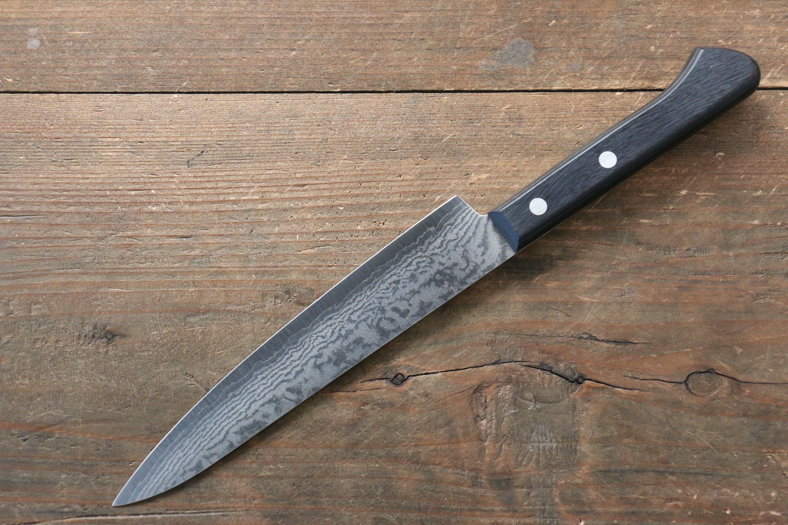Shungo Ogata VG5 Damascus Petty-Utility 150mm Black Pakka wood Handle - Seisuke Knife