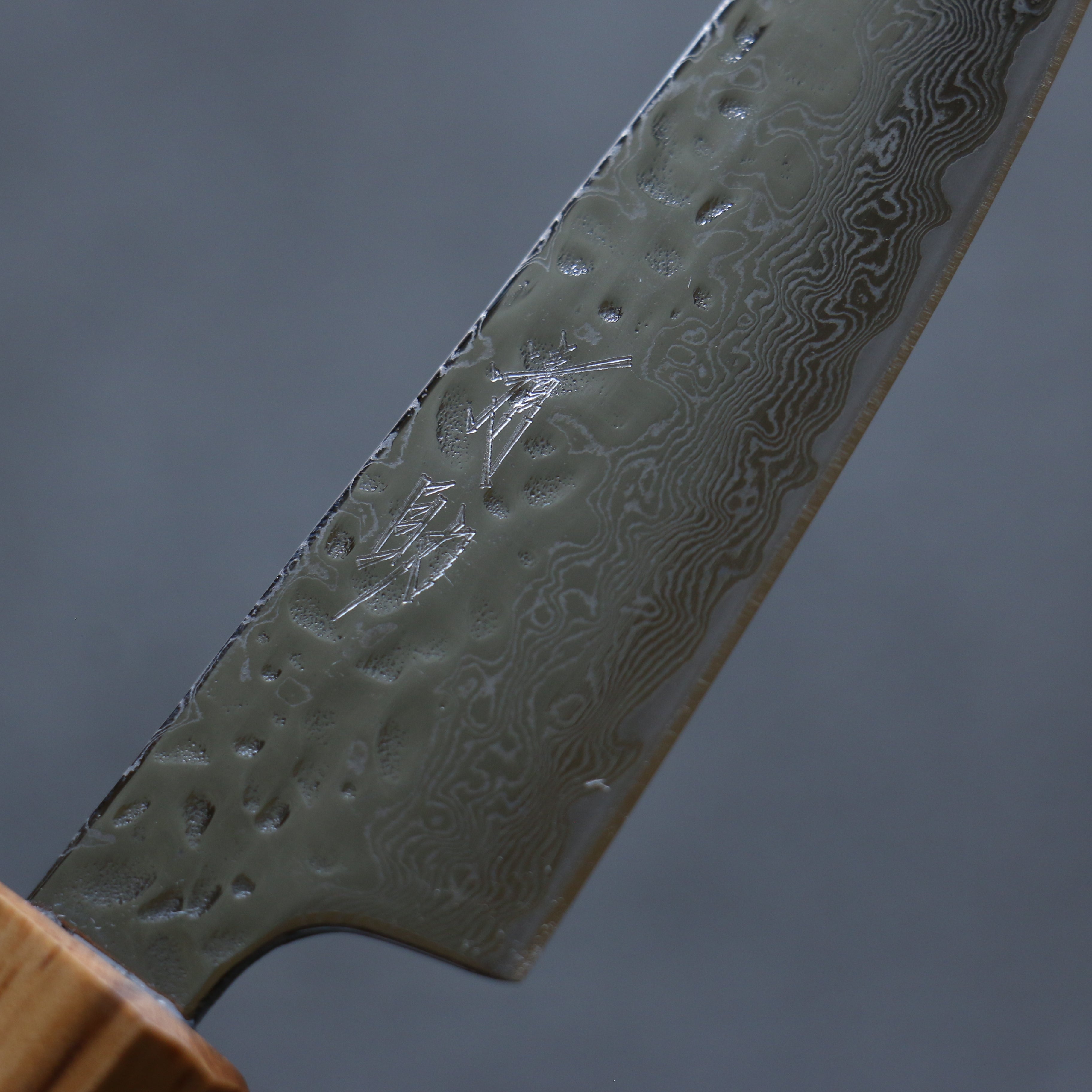 Seisuke Tsukikage AUS10 Migaki Hammered Damascus Petty-Utility 80mm Oak Handle - Seisuke Knife