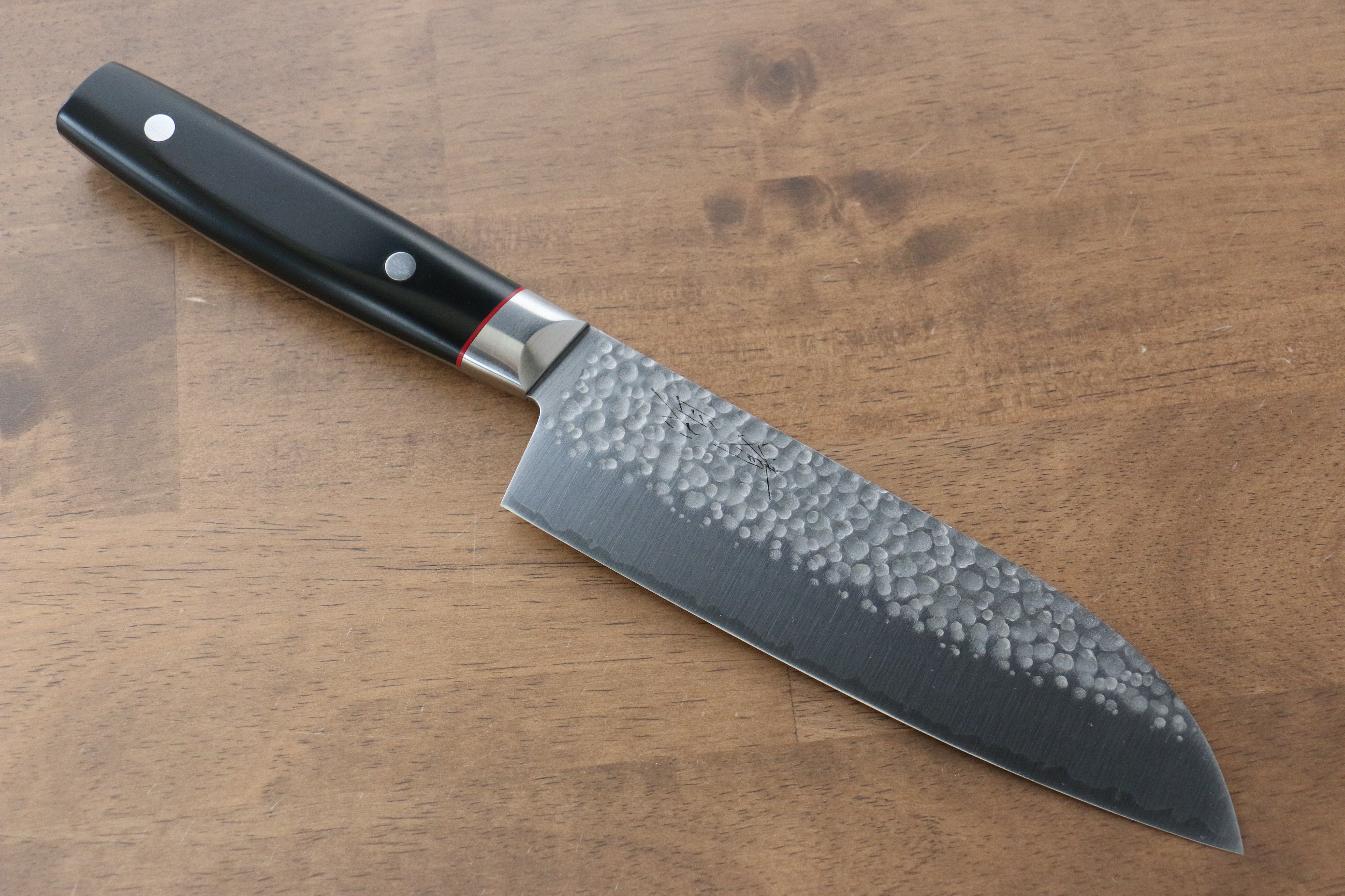 Seisuke PRO-J VG10 Hammered Santoku 170mm Black Micarta Handle - Seisuke Knife