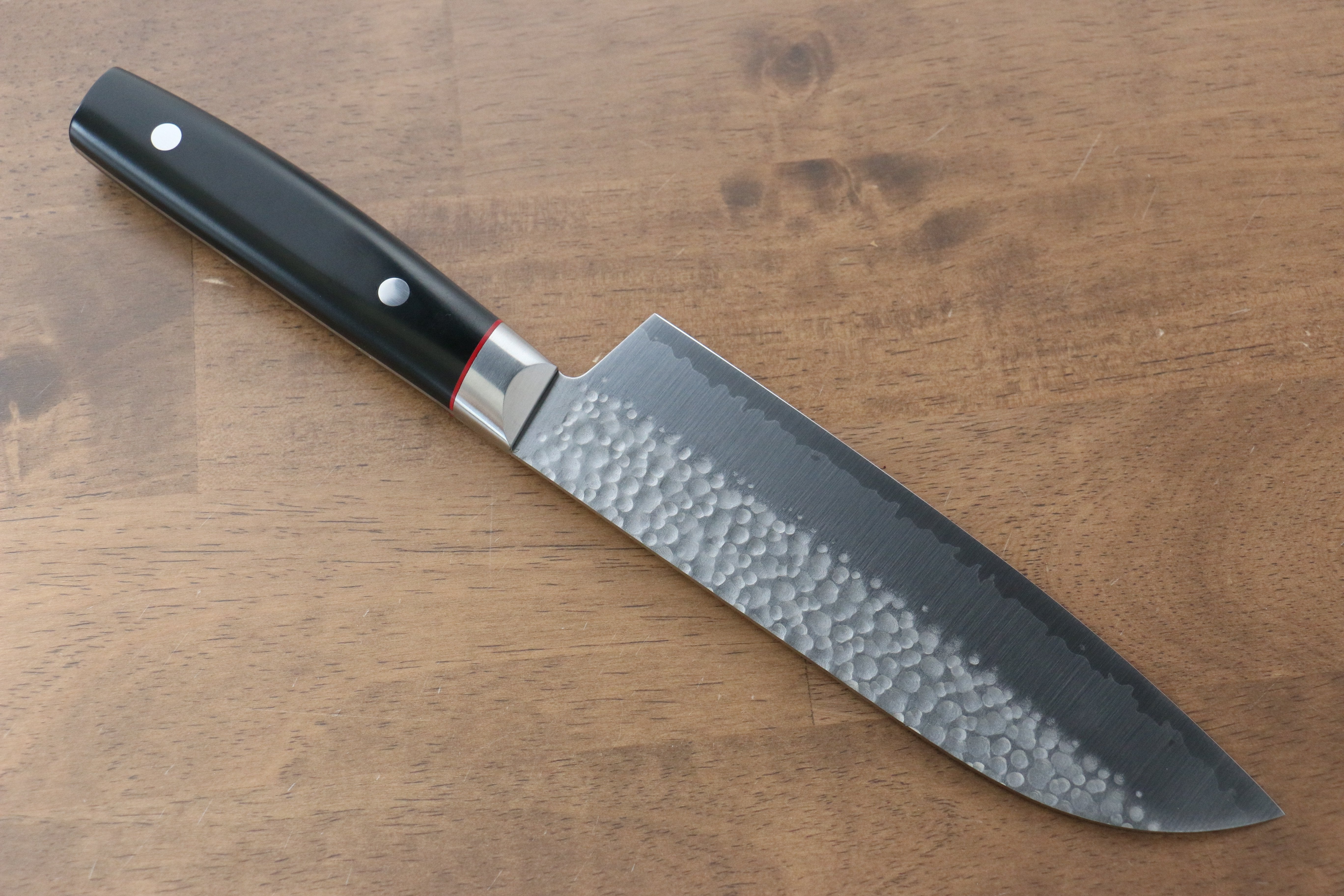 Seisuke PRO-J VG10 Hammered Santoku 170mm Black Micarta Handle - Seisuke Knife