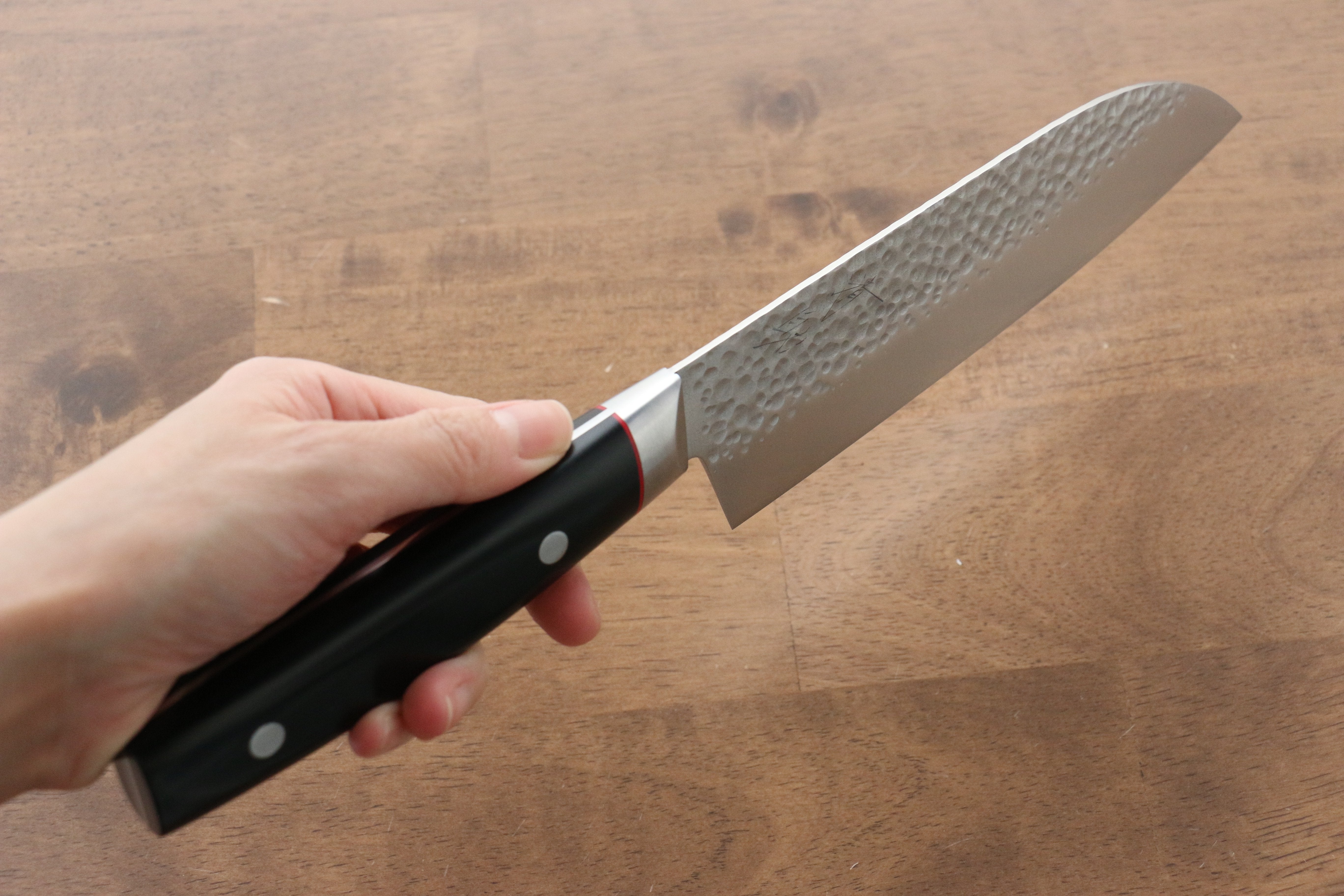 Seisuke PRO-J VG10 Hammered Santoku 170mm Black Micarta Handle - Seisuke Knife