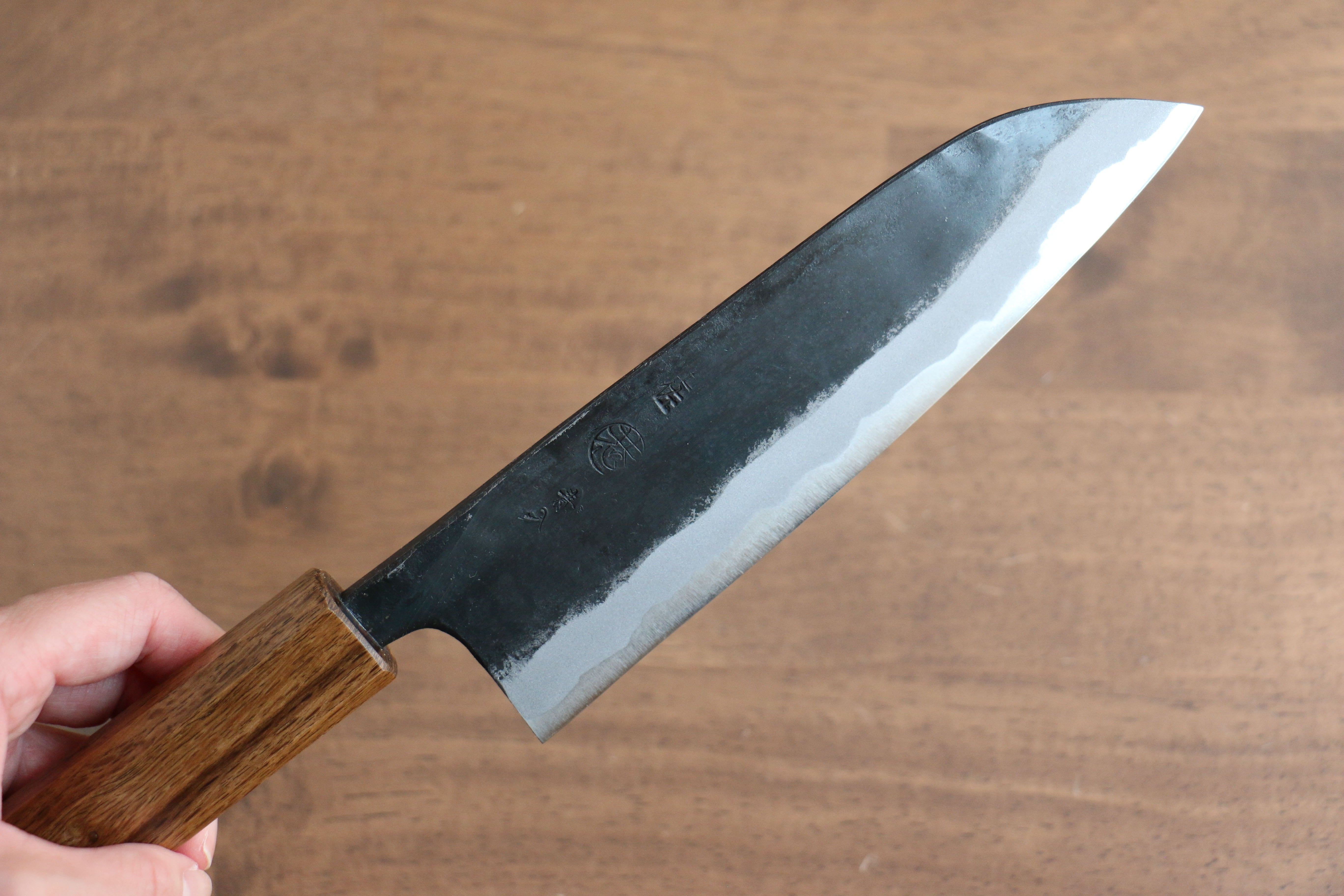Kyohei Shindo Blue Steel Black Finished Santoku 170mm Live oak Lacquered Handle - Seisuke Knife