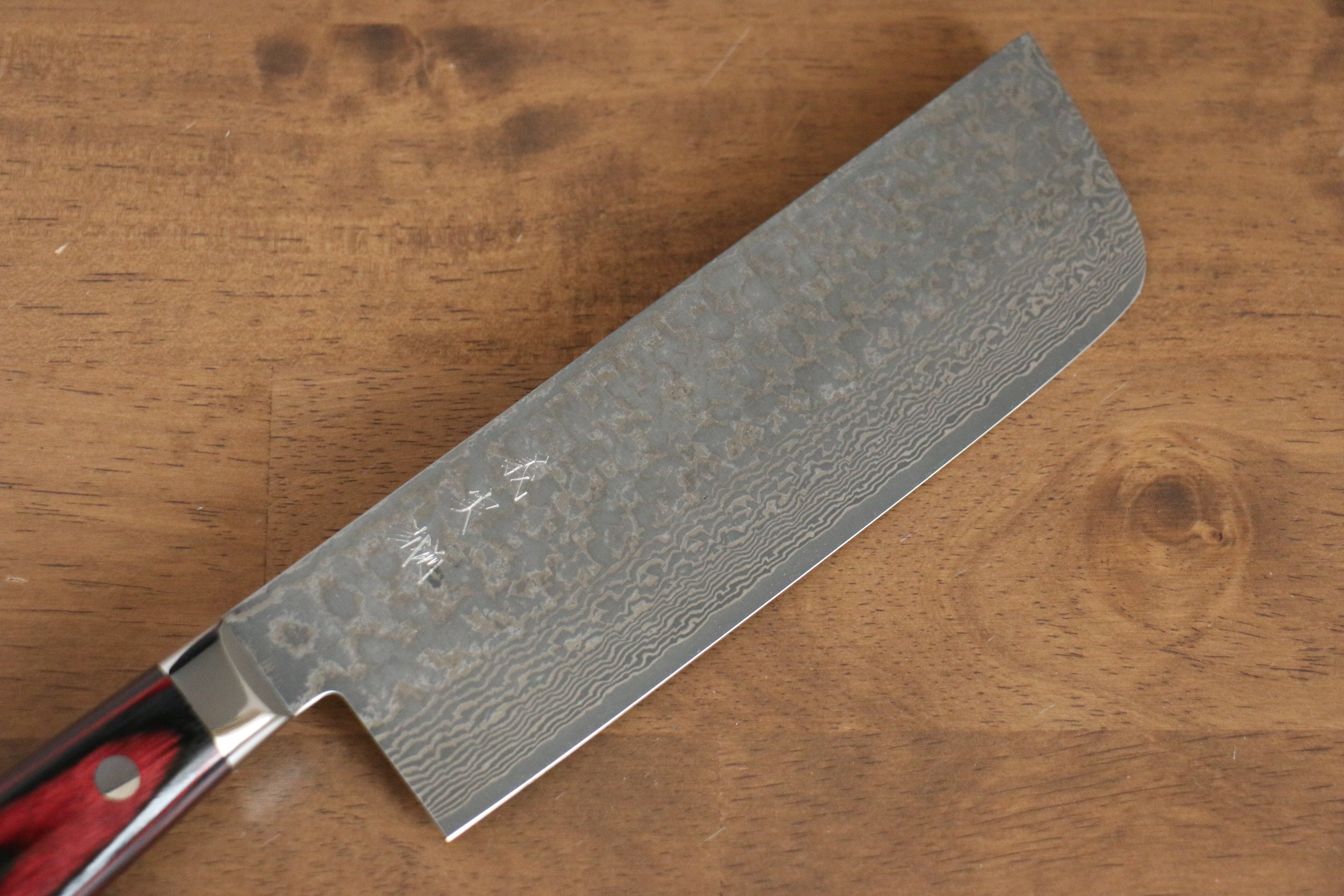 Yoshimi Kato VG10 Damascus Nakiri 165mm with Red Pakkawood Handle - Seisuke Knife