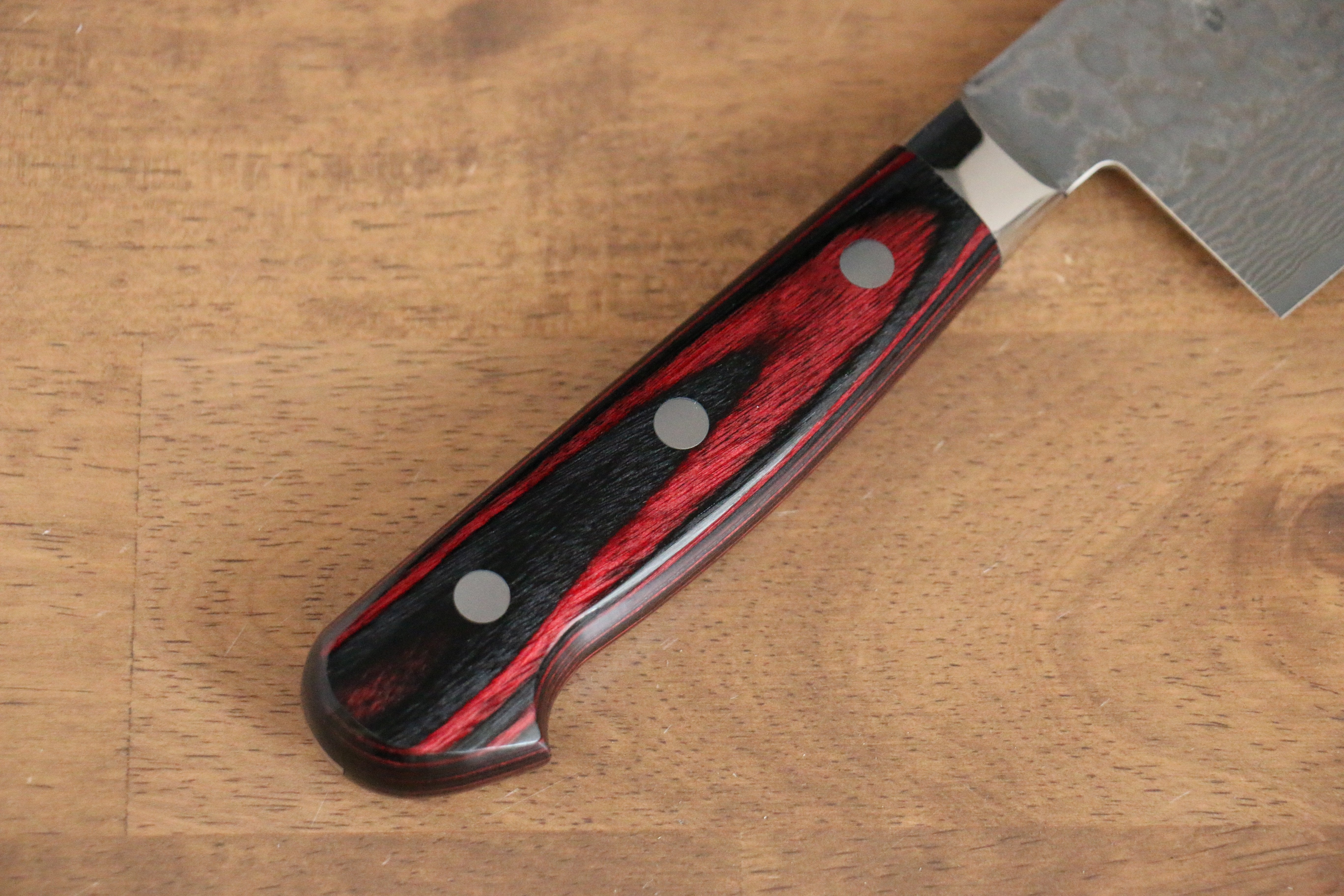 Yoshimi Kato VG10 Damascus Nakiri 165mm with Red Pakkawood Handle - Seisuke Knife