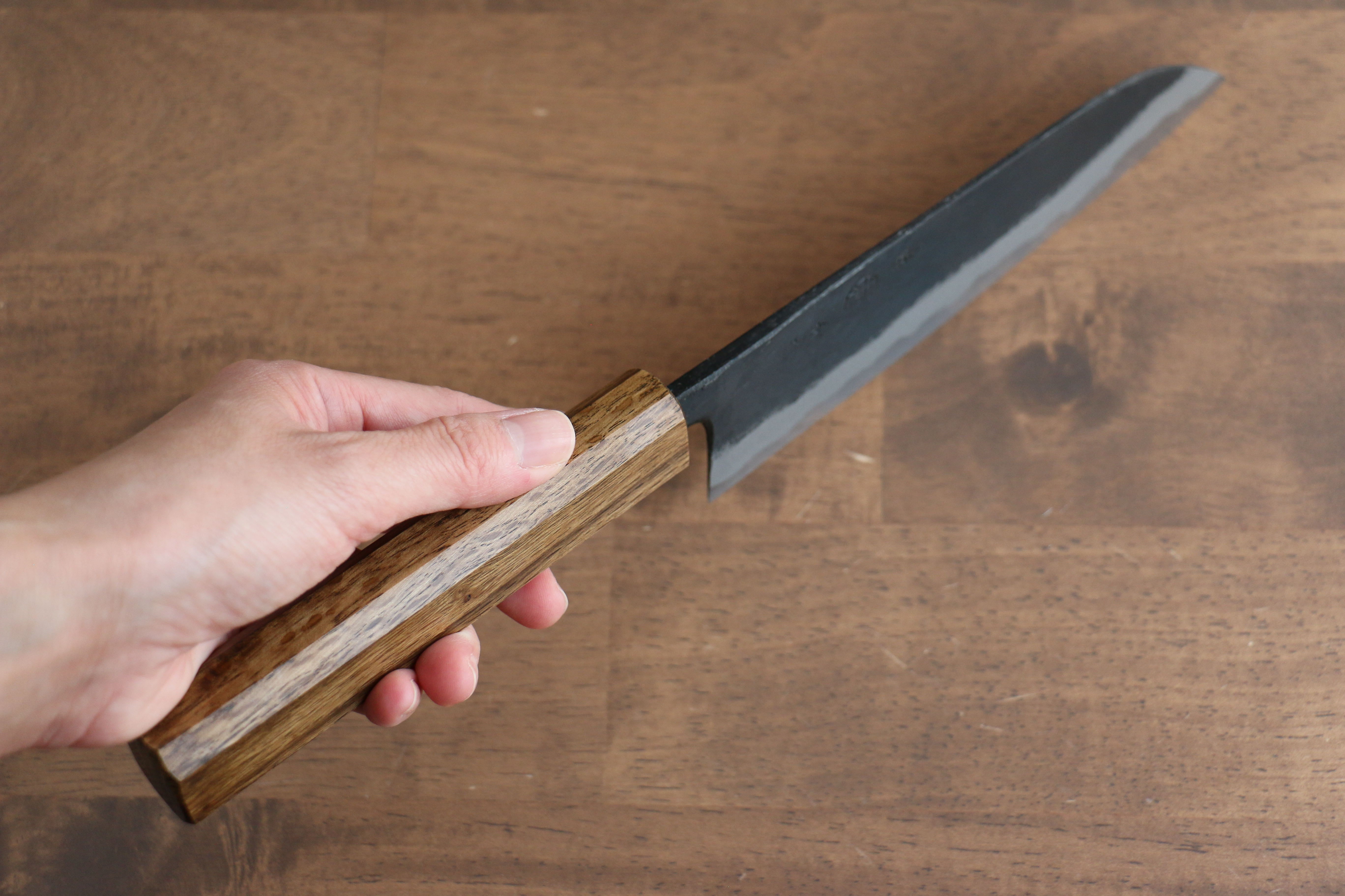 Kyohei Shindo Blue Steel Black Finished Santoku 170mm Live oak Lacquered Handle - Seisuke Knife