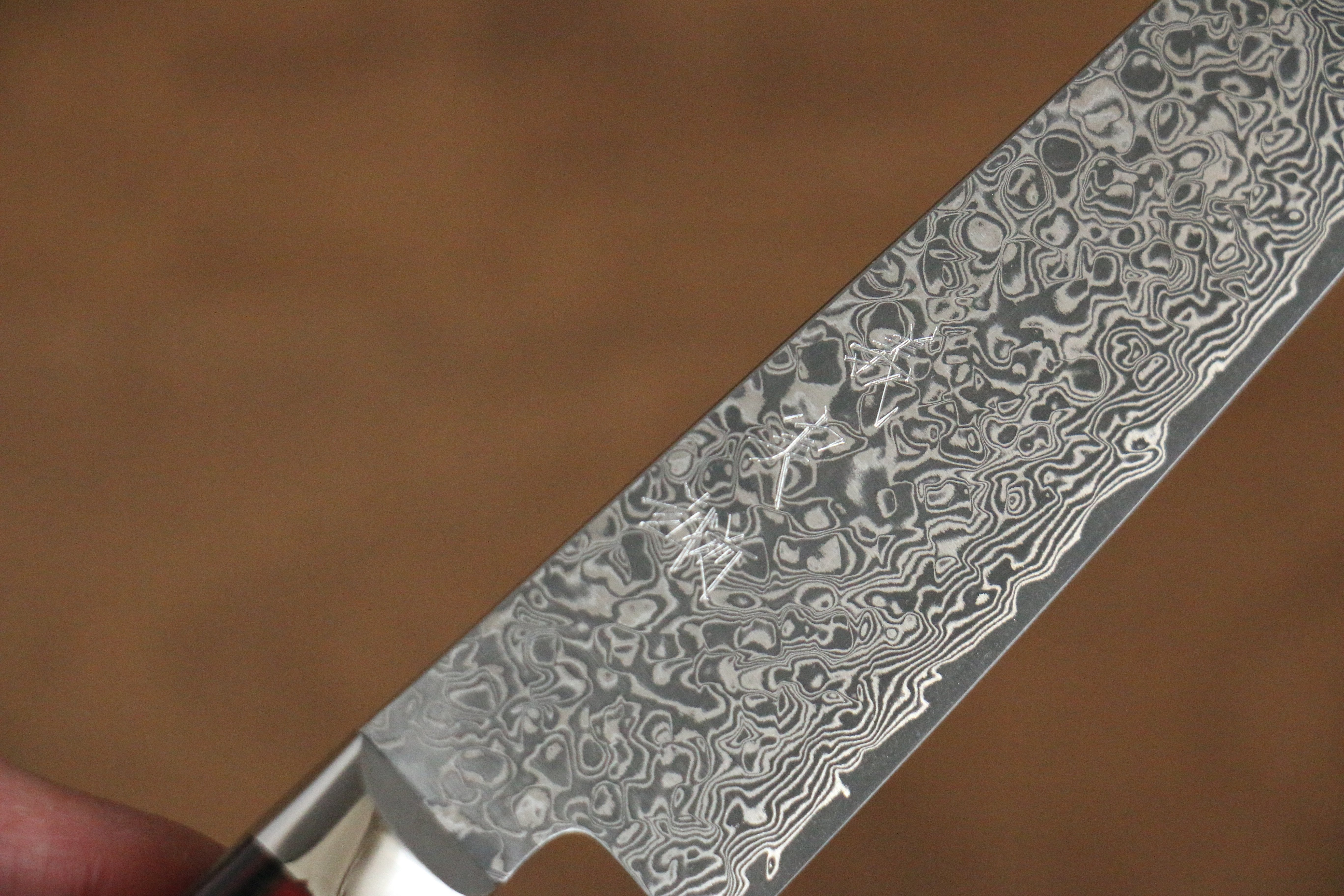 Yoshimi Kato VG10 Damascus Petty-Utility 120mm Red Pakka wood Handle - Seisuke Knife