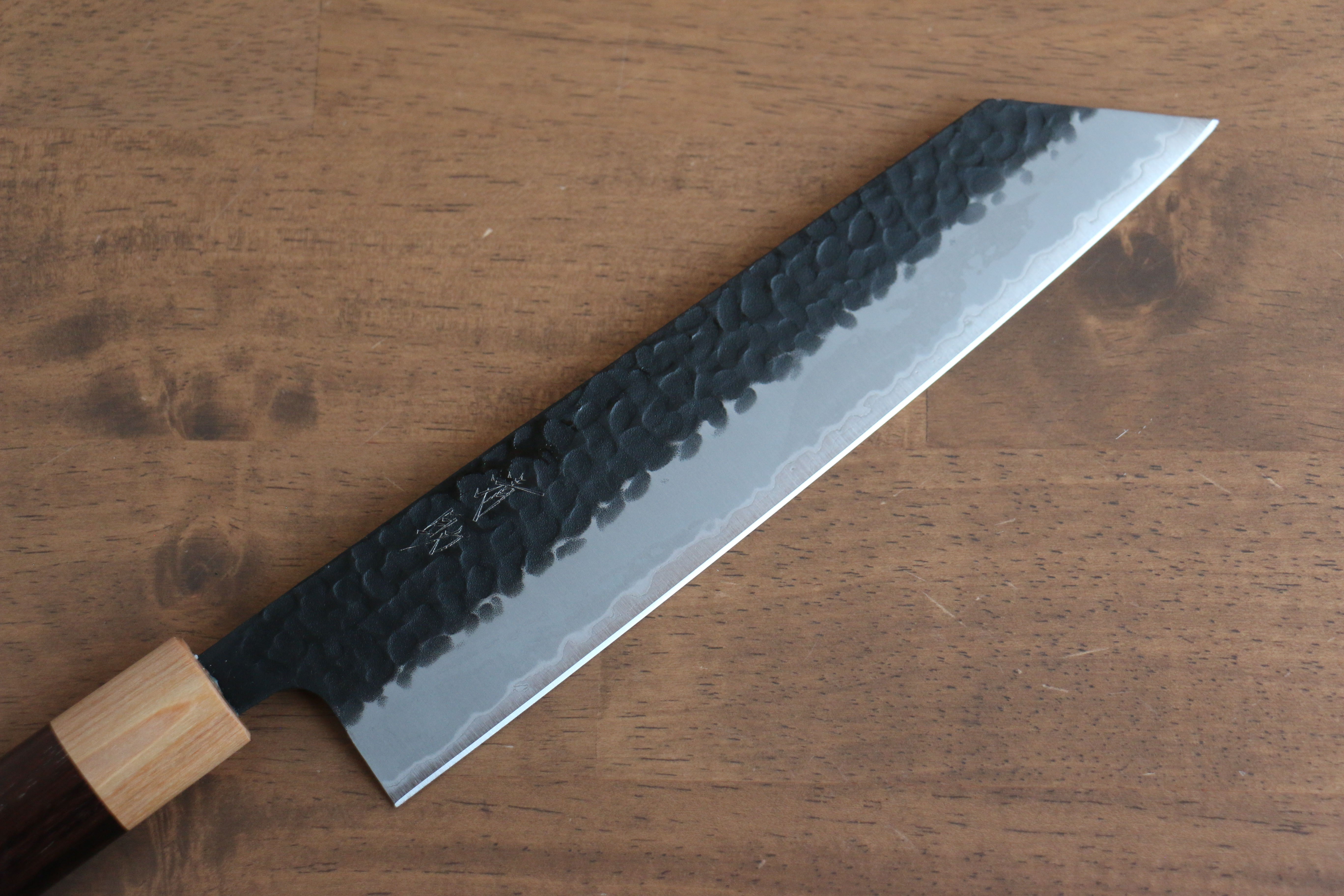 Seisuke Blue Super Hammered Kurouchi Kiritsuke 210mm Rosewood Handle - Seisuke Knife