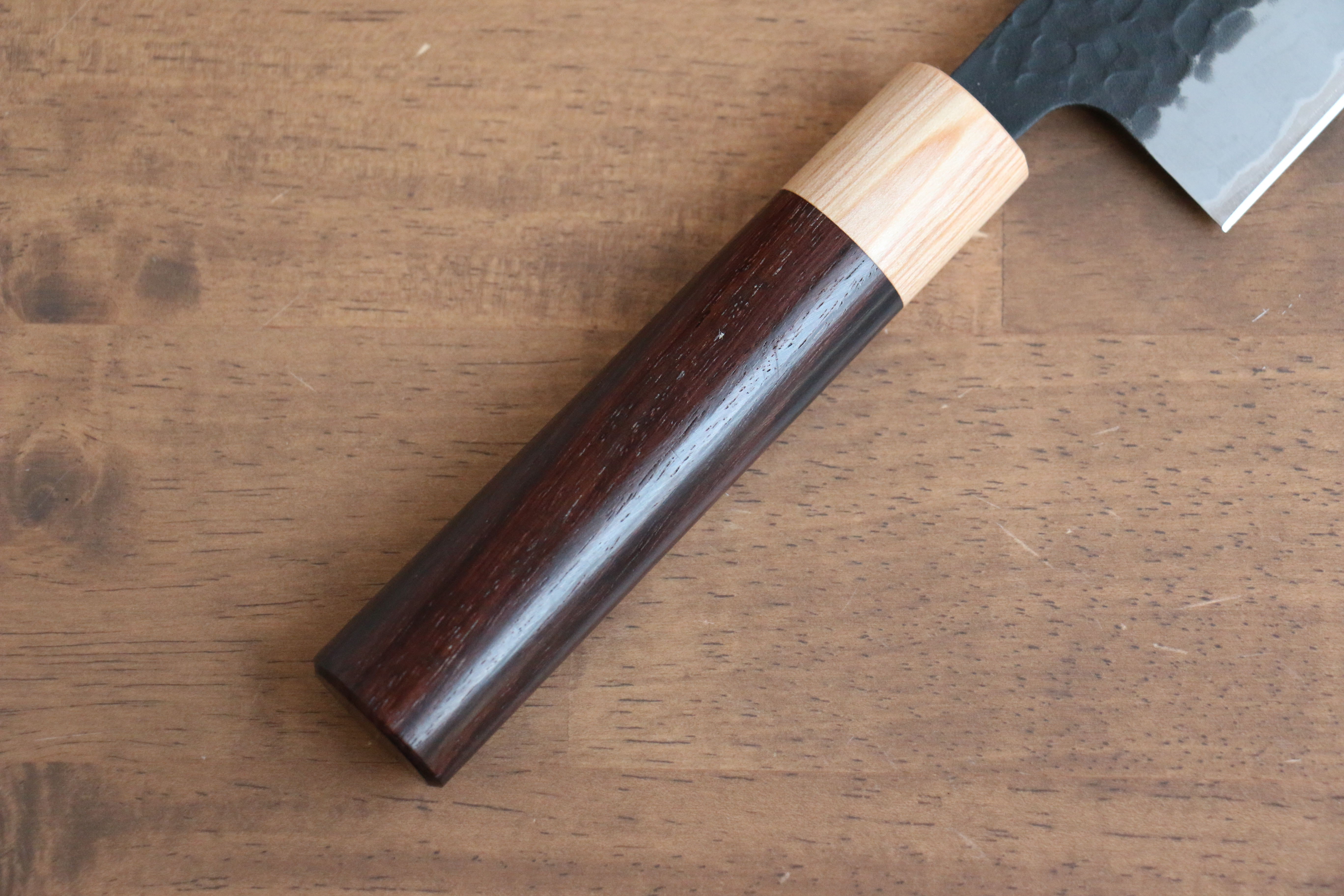 Seisuke Blue Super Hammered Kurouchi Kiritsuke 210mm Rosewood Handle - Seisuke Knife
