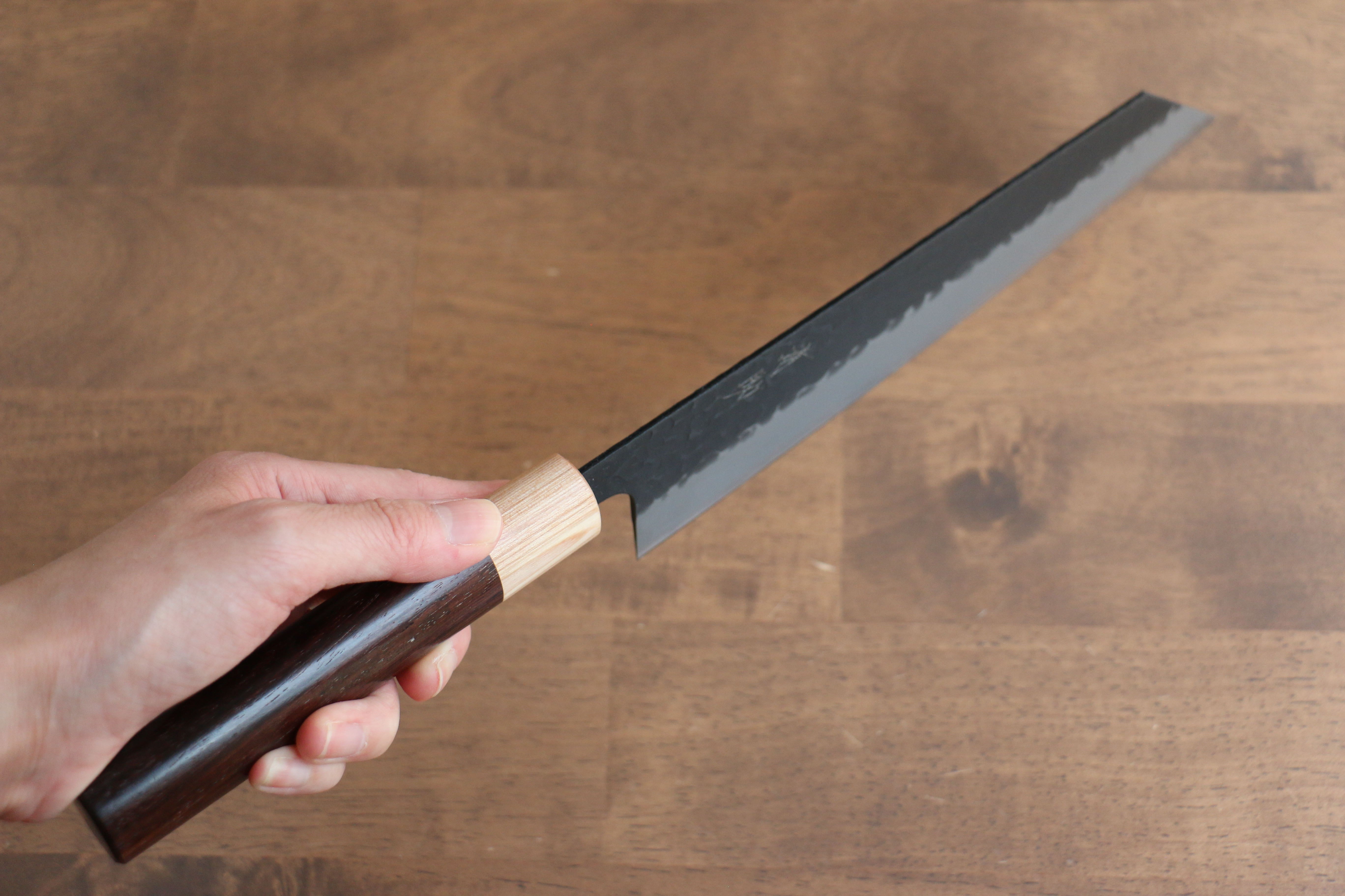 Seisuke Blue Super Hammered Kurouchi Kiritsuke 210mm Rosewood Handle - Seisuke Knife