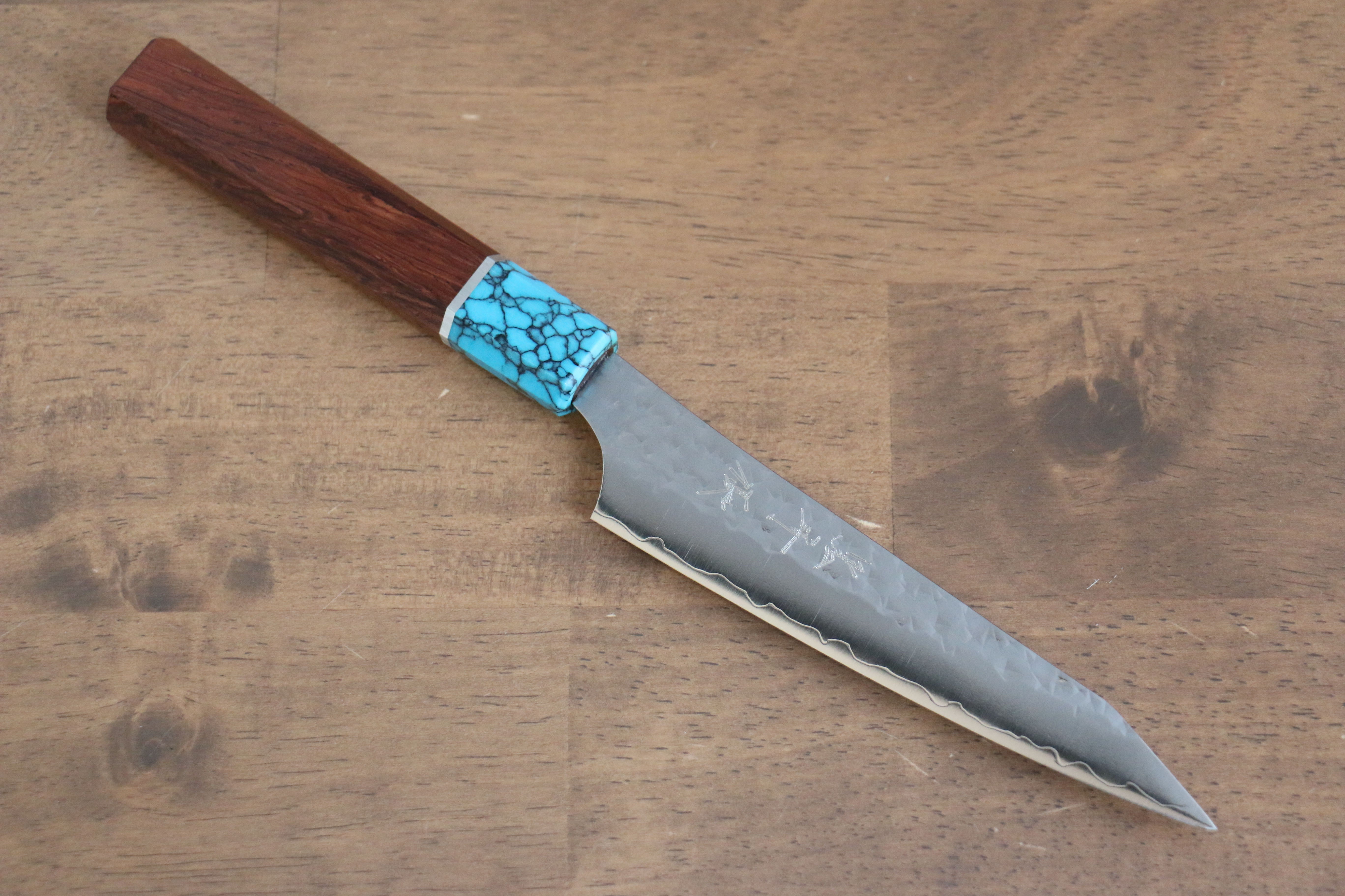 Yu Kurosaki Senko Ei SG2 Hammered Petty-Utility 130mm Rosewood (Ferrule: Blue Turquoise) Handle - Seisuke Knife