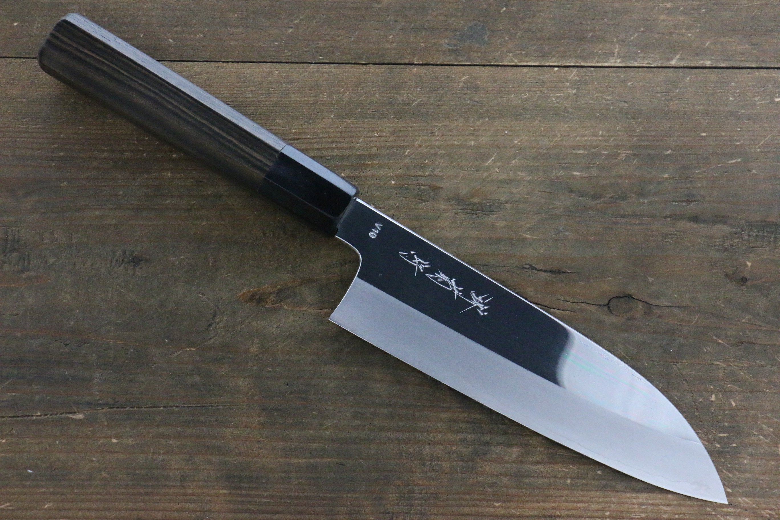 Kikumori VG10 Mirrored Finish Santoku Japanese Chef Knife 180mm with Ebony Handle - Seisuke Knife