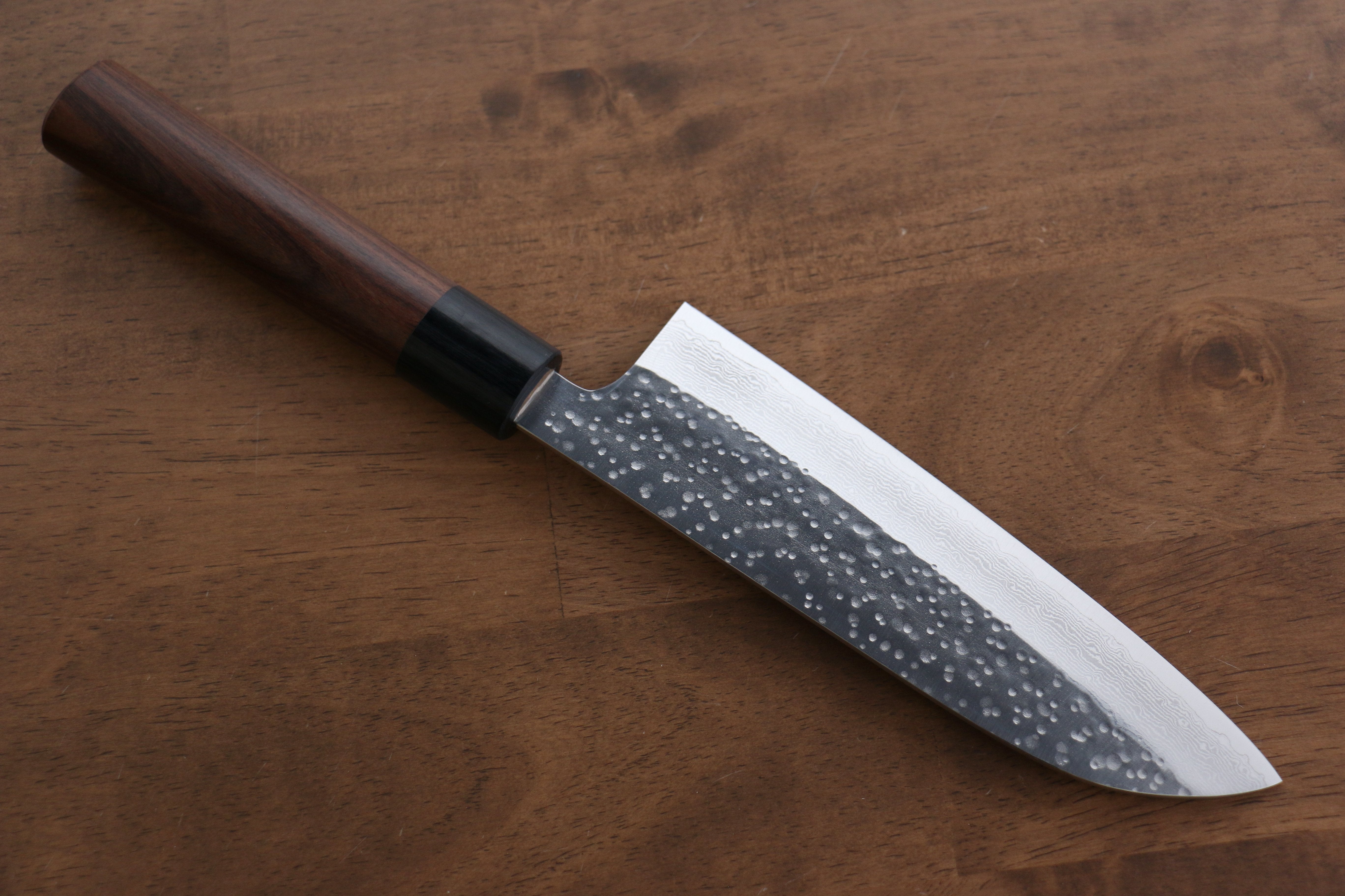 Seisuke VG10 Hammered(Maru) Santoku 165mm Morado Handle - Seisuke Knife