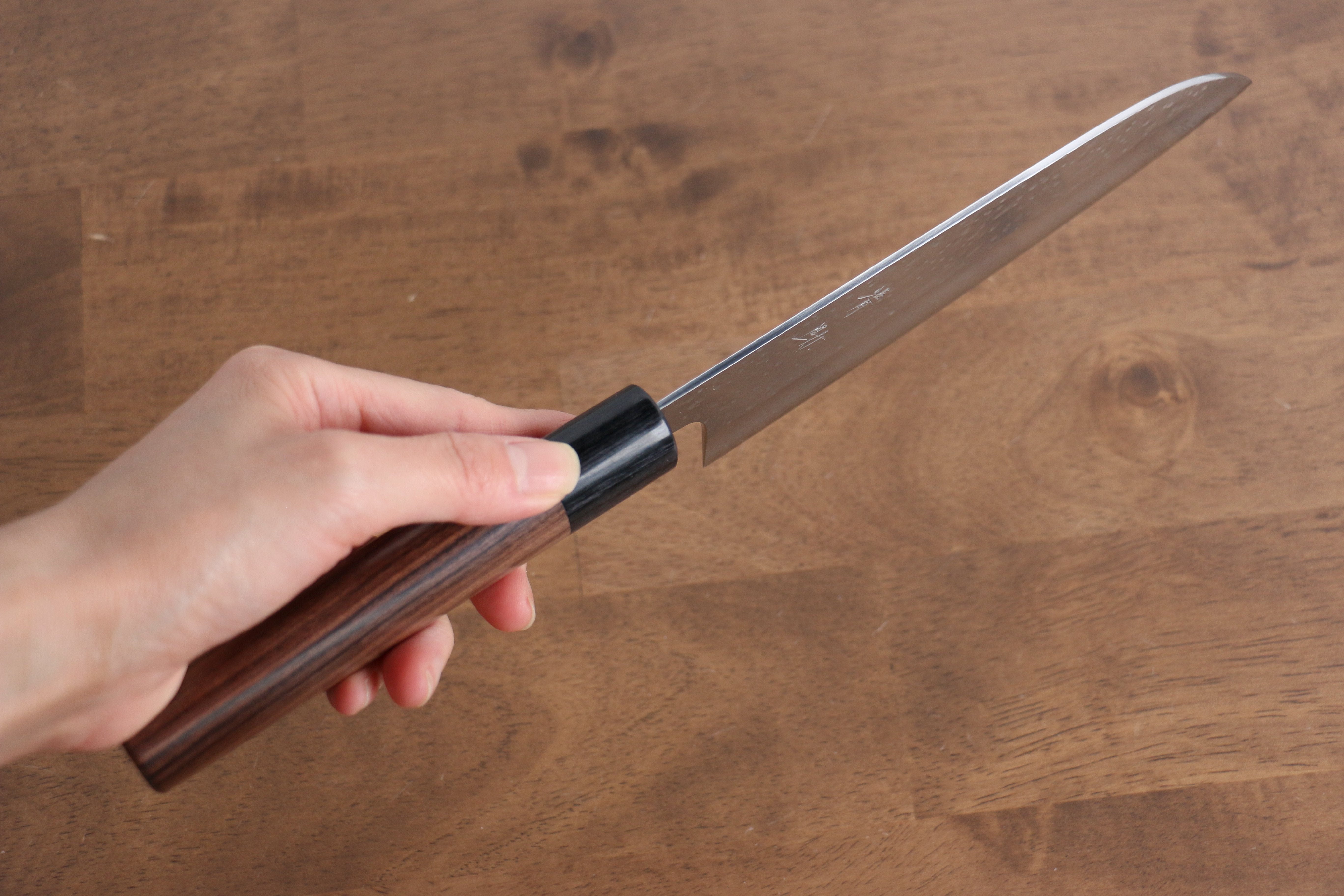 Seisuke VG10 Hammered(Maru) Santoku 165mm Morado Handle - Seisuke Knife