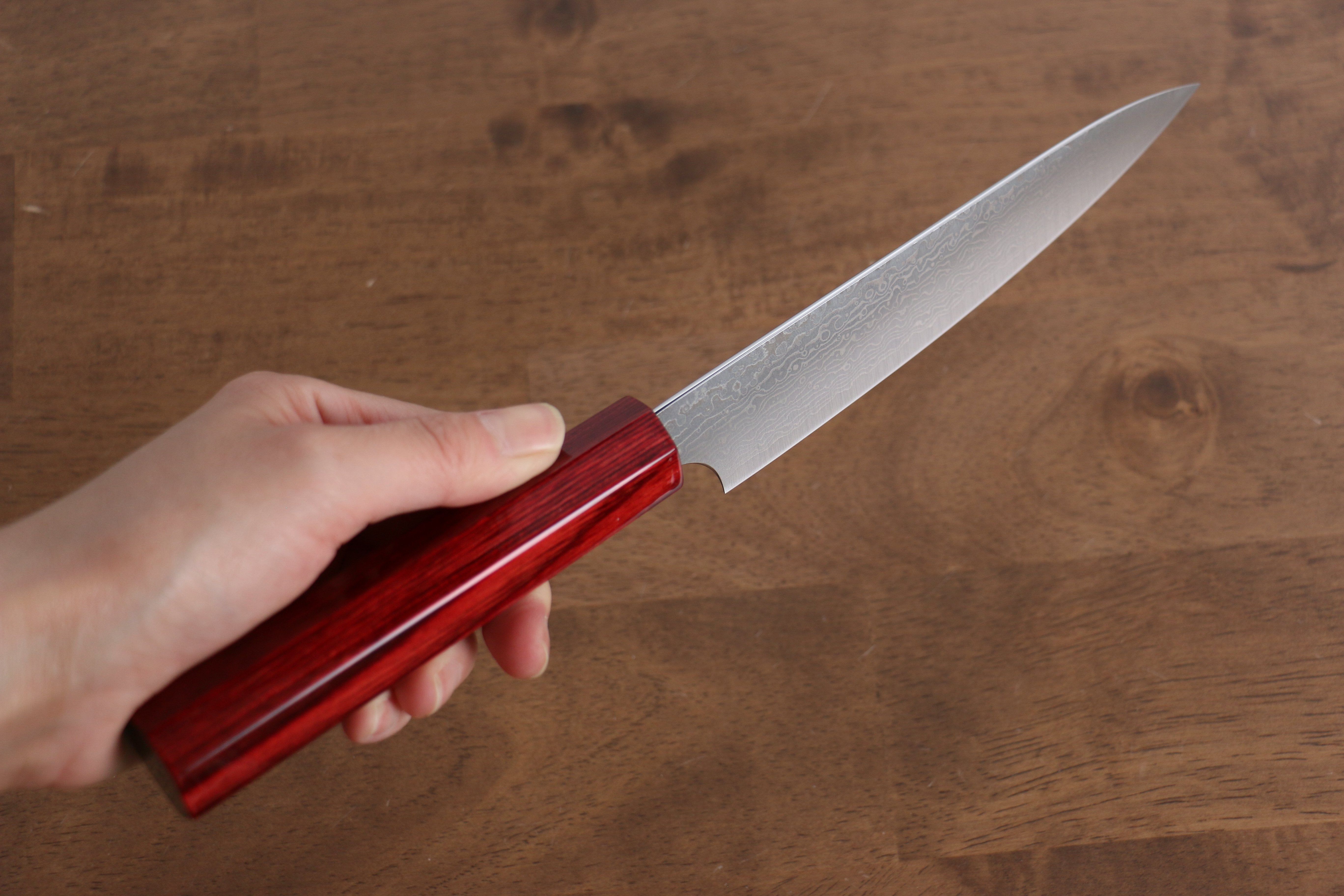 Kei Kobayashi SG2 Damascus Petty-Utility 150mm Red Lacquered Handle - Seisuke Knife