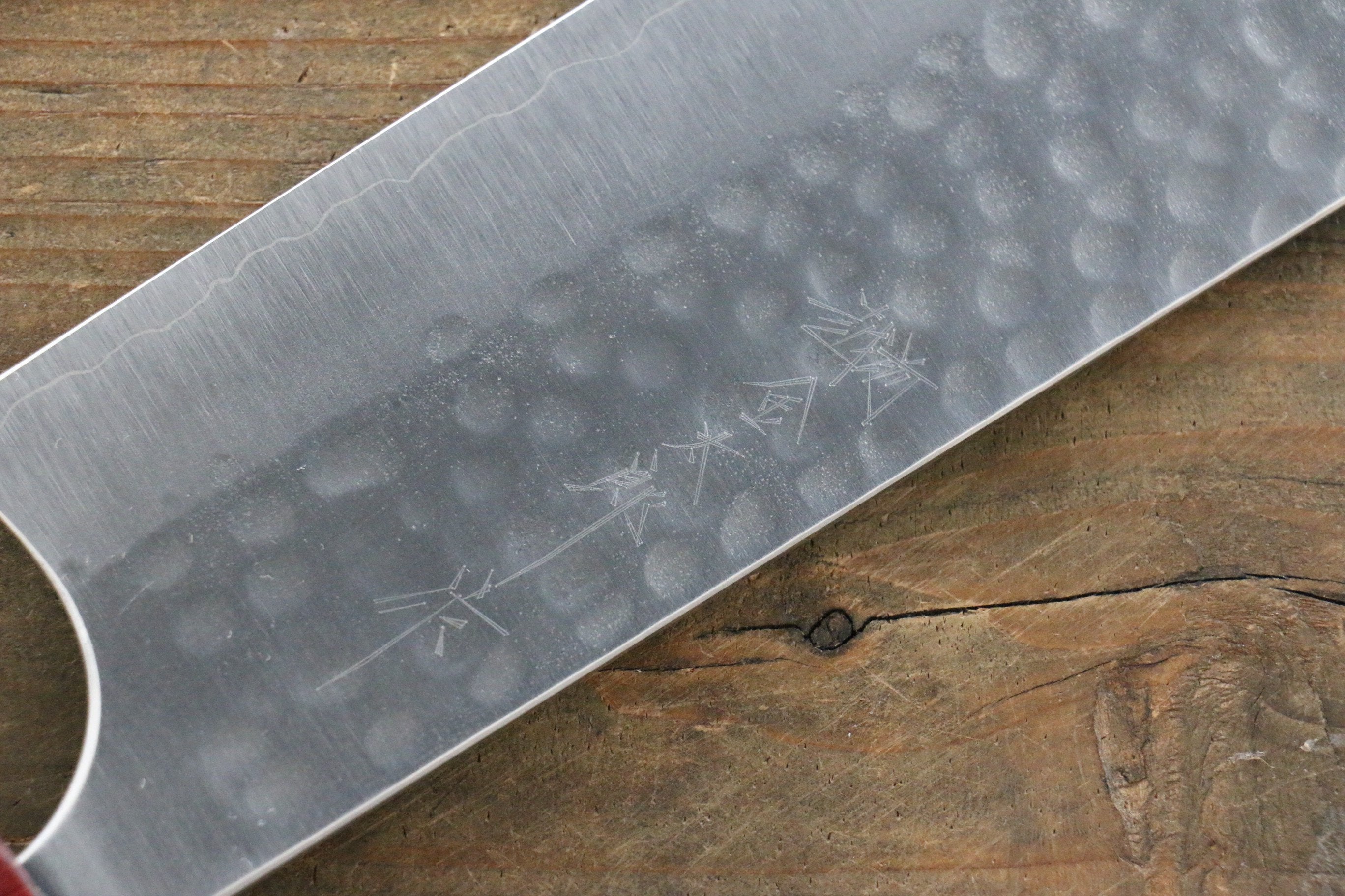 Yoshimi Kato Silver Steel No.3 Hammered Nakiri Japanese Chef Knife 165mm with Red Honduras Handle - Seisuke Knife