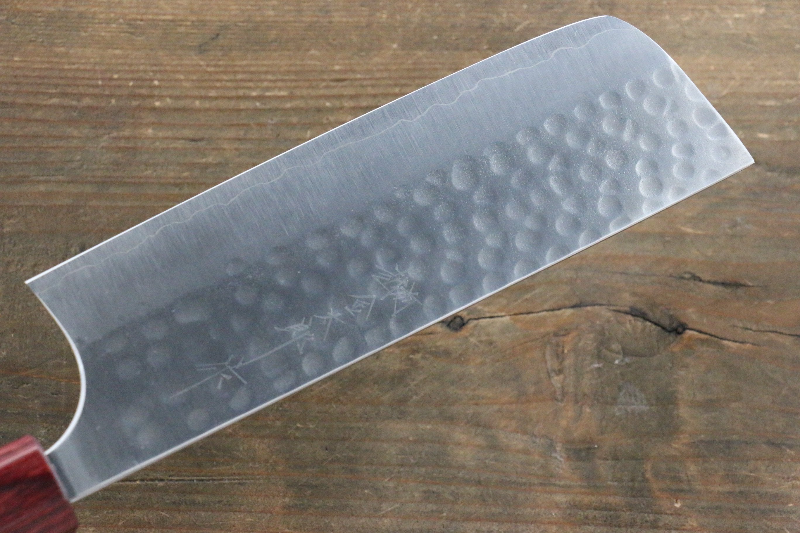 Yoshimi Kato Silver Steel No.3 Hammered Nakiri Japanese Chef Knife 165mm with Red Honduras Handle - Seisuke Knife