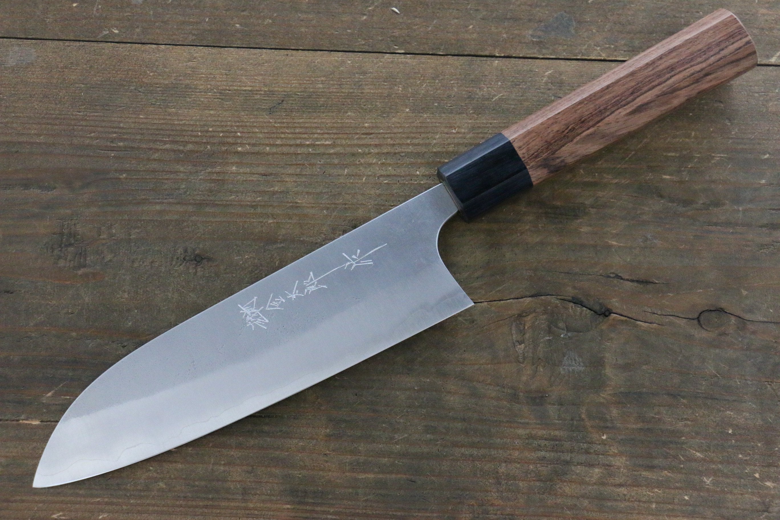 Yoshimi Kato Blue Super Clad Nashiji Santoku Japanese Chef Knife 165mm with Black Honduras Handle - Seisuke Knife