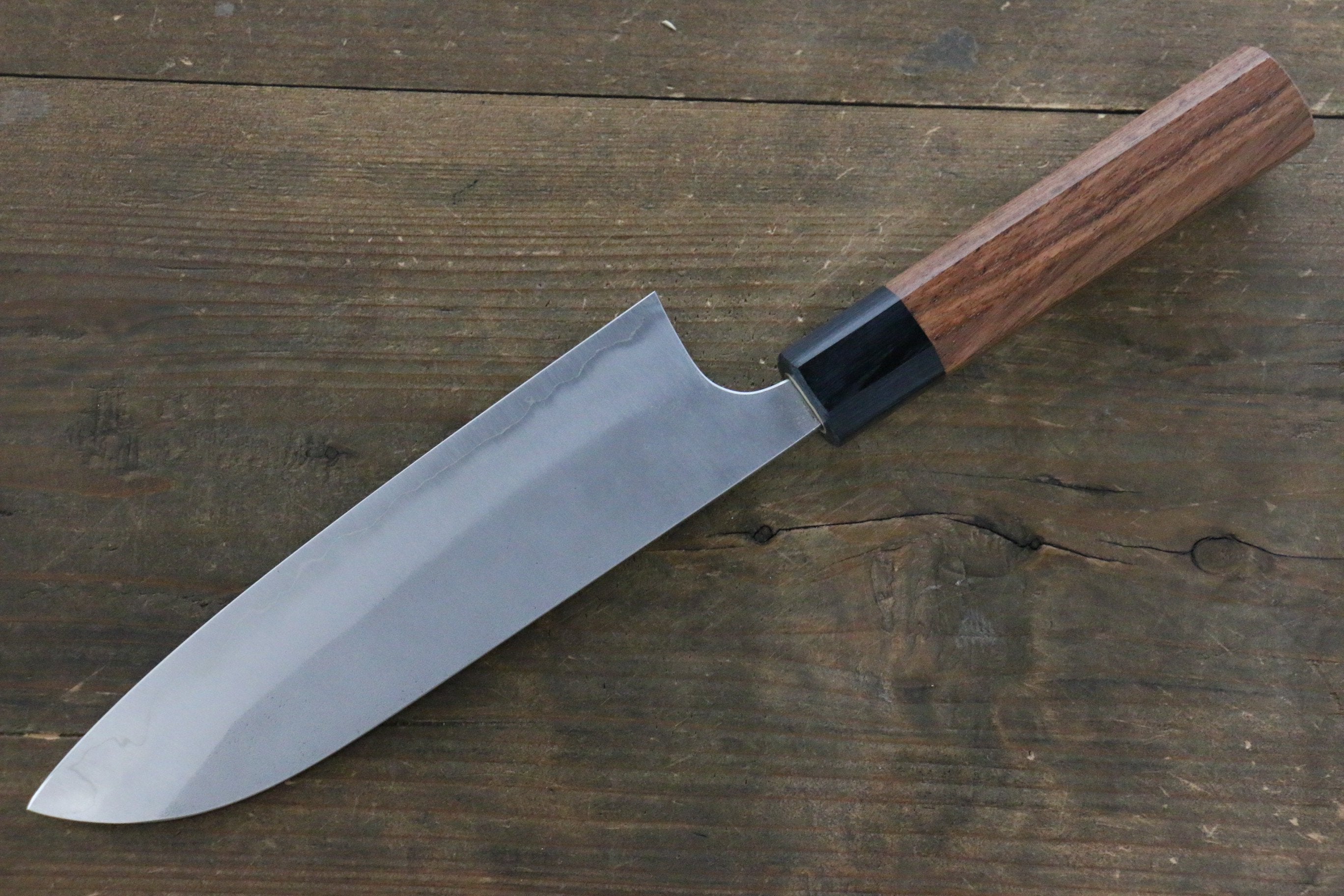 Yoshimi Kato Blue Super Clad Nashiji Santoku Japanese Chef Knife 165mm with Black Honduras Handle - Seisuke Knife
