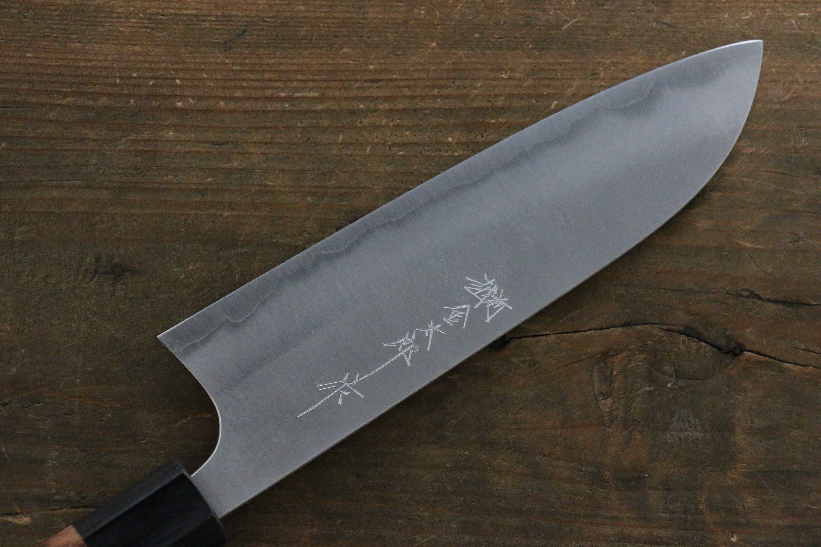 Yoshimi Kato Blue Super Clad Nashiji Santoku Japanese Chef Knife 165mm with Black Honduras Handle - Seisuke Knife