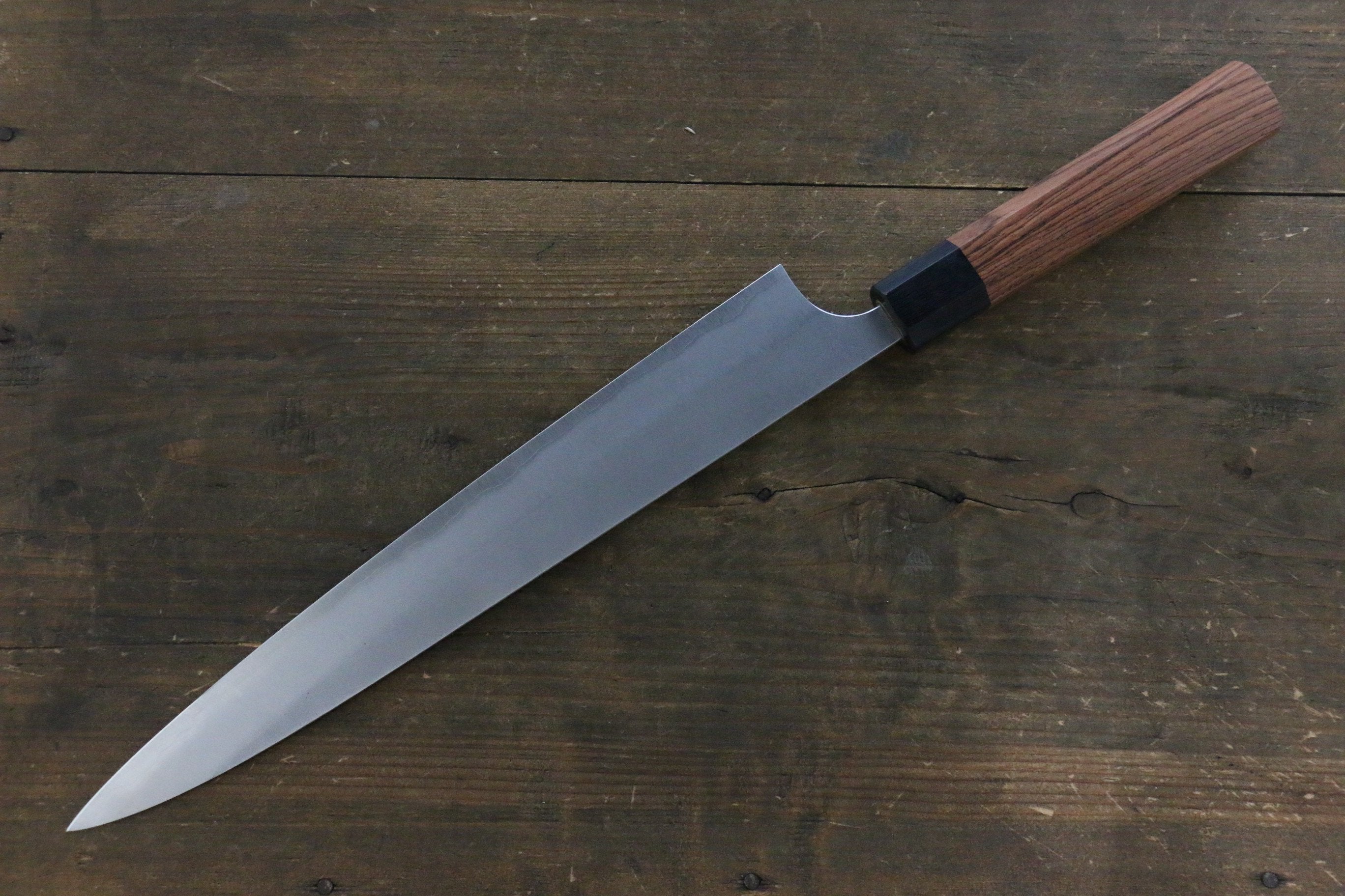 Yoshimi Kato Blue Super Clad Nashiji Sujihiki-Slicer Japanese Chef Knife 270mm with Black Honduras Handle - Seisuke Knife