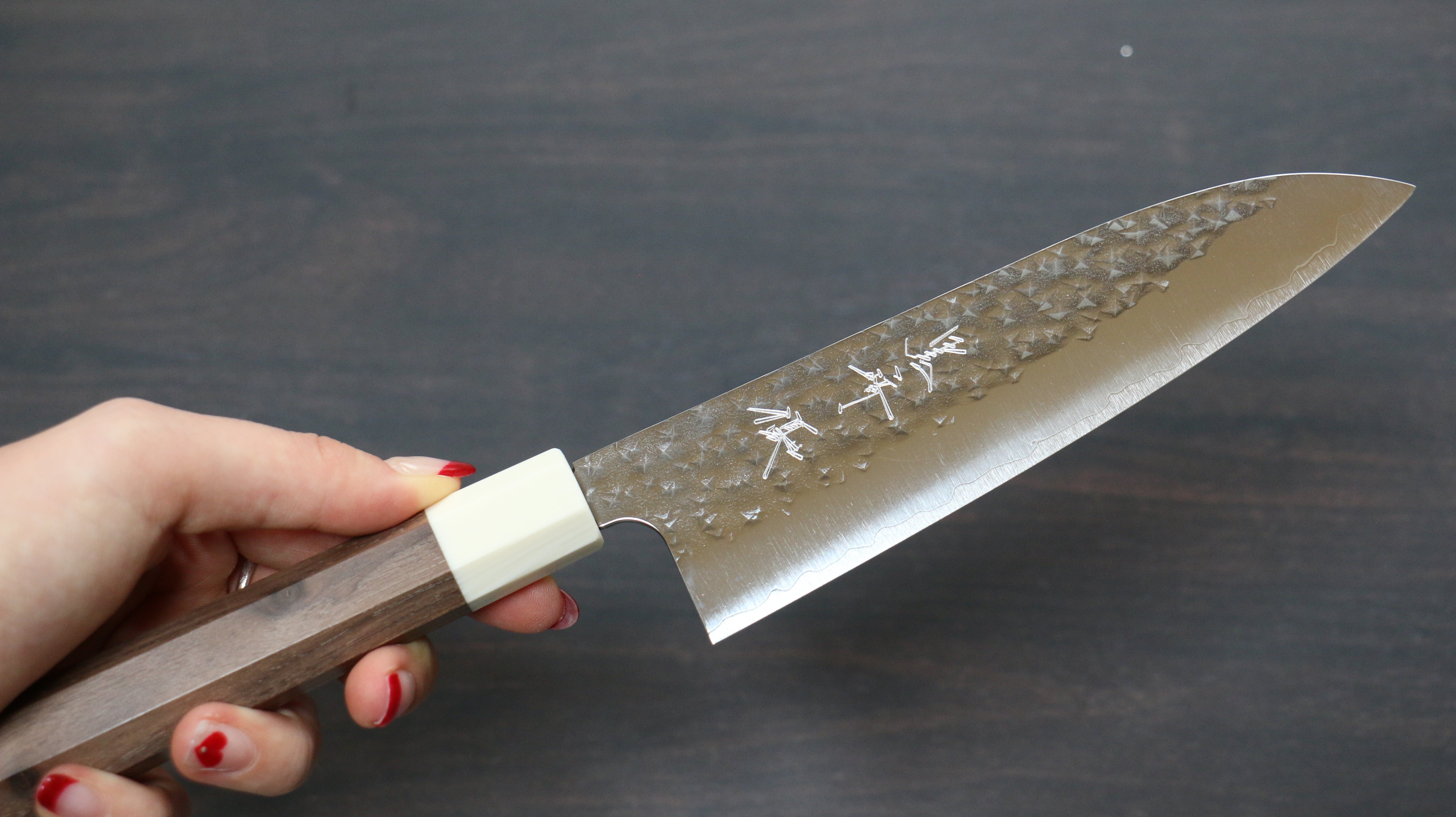 Yu Kurosaki Senko Ryu SG2 Hammered Small Santoku 150mm Walnut (Ferrule: White Resin) Handle - Seisuke Knife