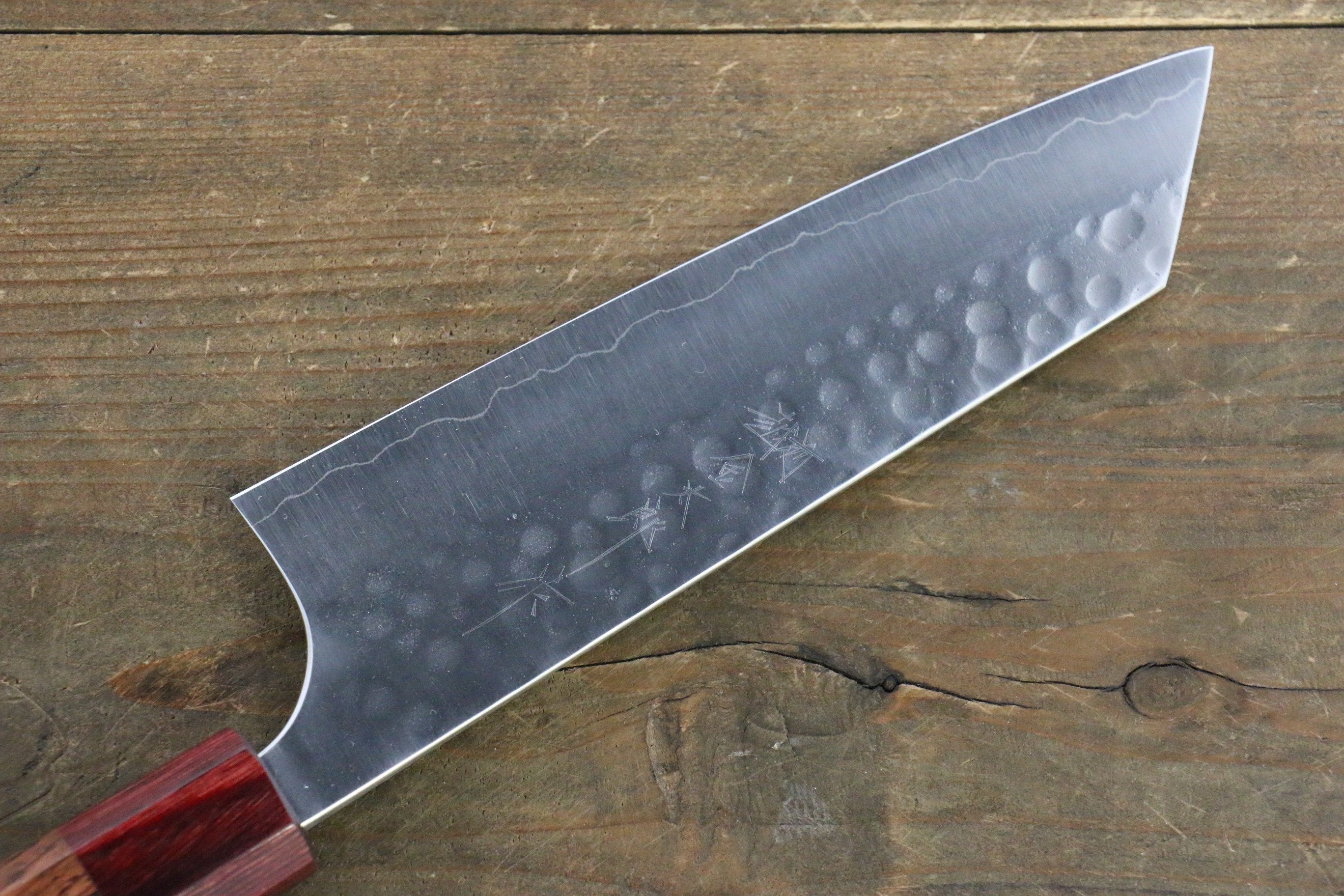 Yoshimi Kato Silver Steel No.3 Hammered Bunka Japanese Chef Knife 165mm with Red Honduras Handle - Seisuke Knife