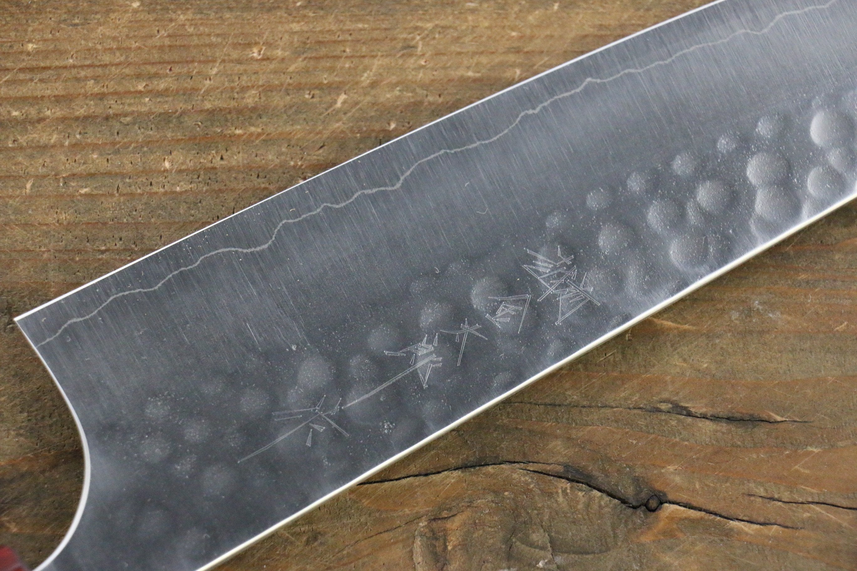 Yoshimi Kato Silver Steel No.3 Hammered Bunka Japanese Chef Knife 165mm with Red Honduras Handle - Seisuke Knife