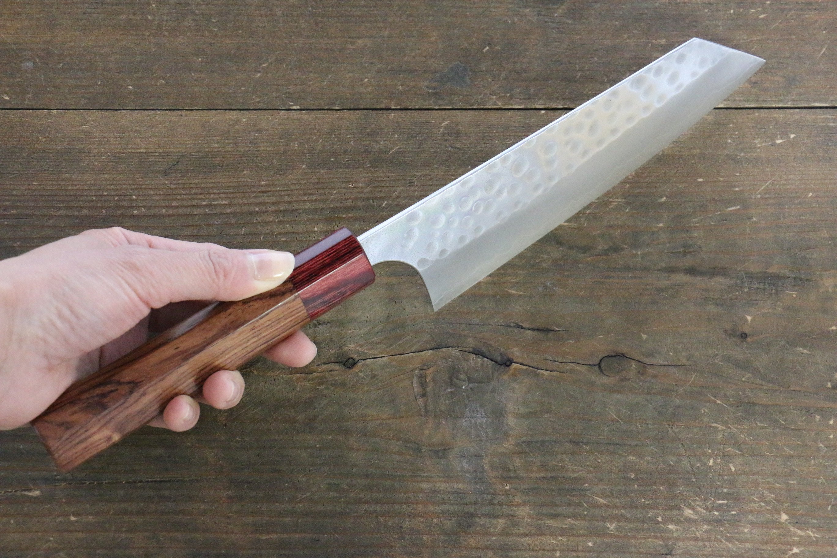 Yoshimi Kato Silver Steel No.3 Hammered Bunka Japanese Chef Knife 165mm with Red Honduras Handle - Seisuke Knife