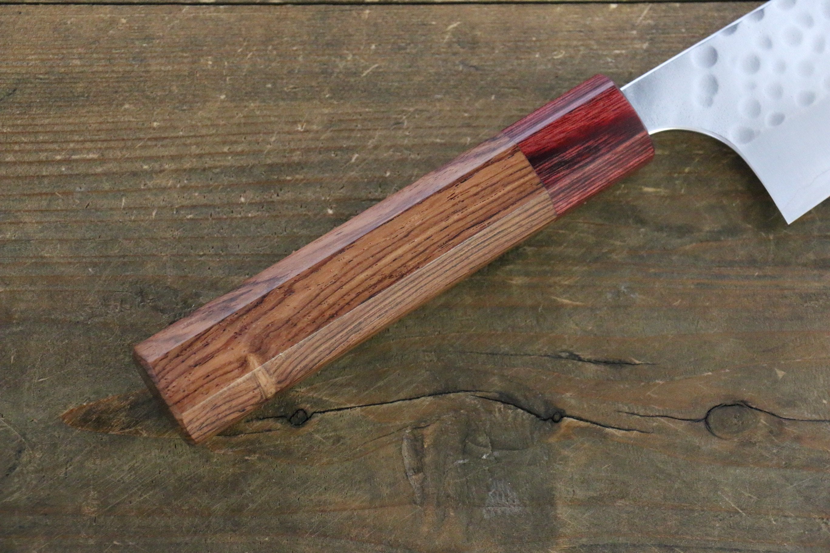 Yoshimi Kato Silver Steel No.3 Hammered Bunka Japanese Chef Knife 165mm with Red Honduras Handle - Seisuke Knife