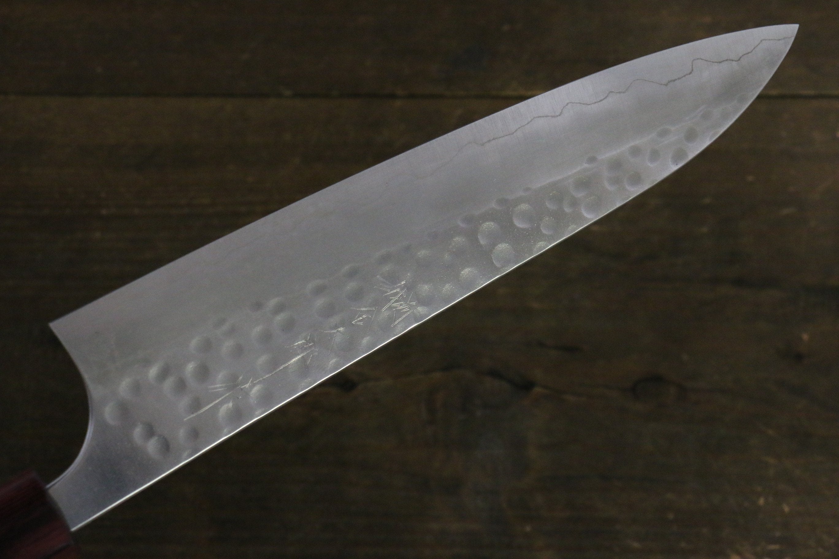 Yoshimi Kato Silver Steel No.3 Hammered Gyuto Japanese Chef Knife 210mm with Red Honduras Handle - Seisuke Knife