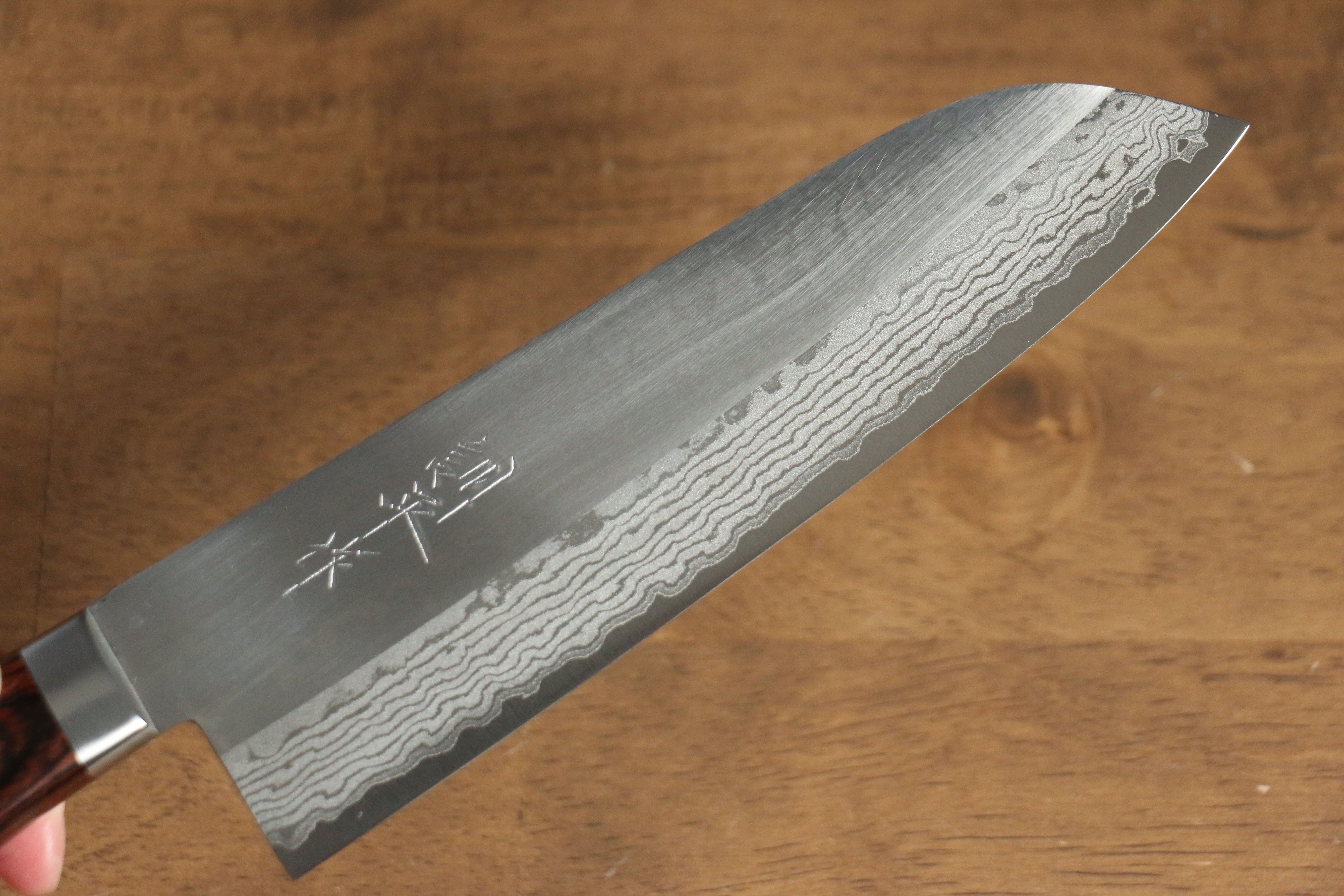 Kunihira Sairyu VG10 Migaki Finished Damascus Santoku 170mm Mahogany Handle - Seisuke Knife
