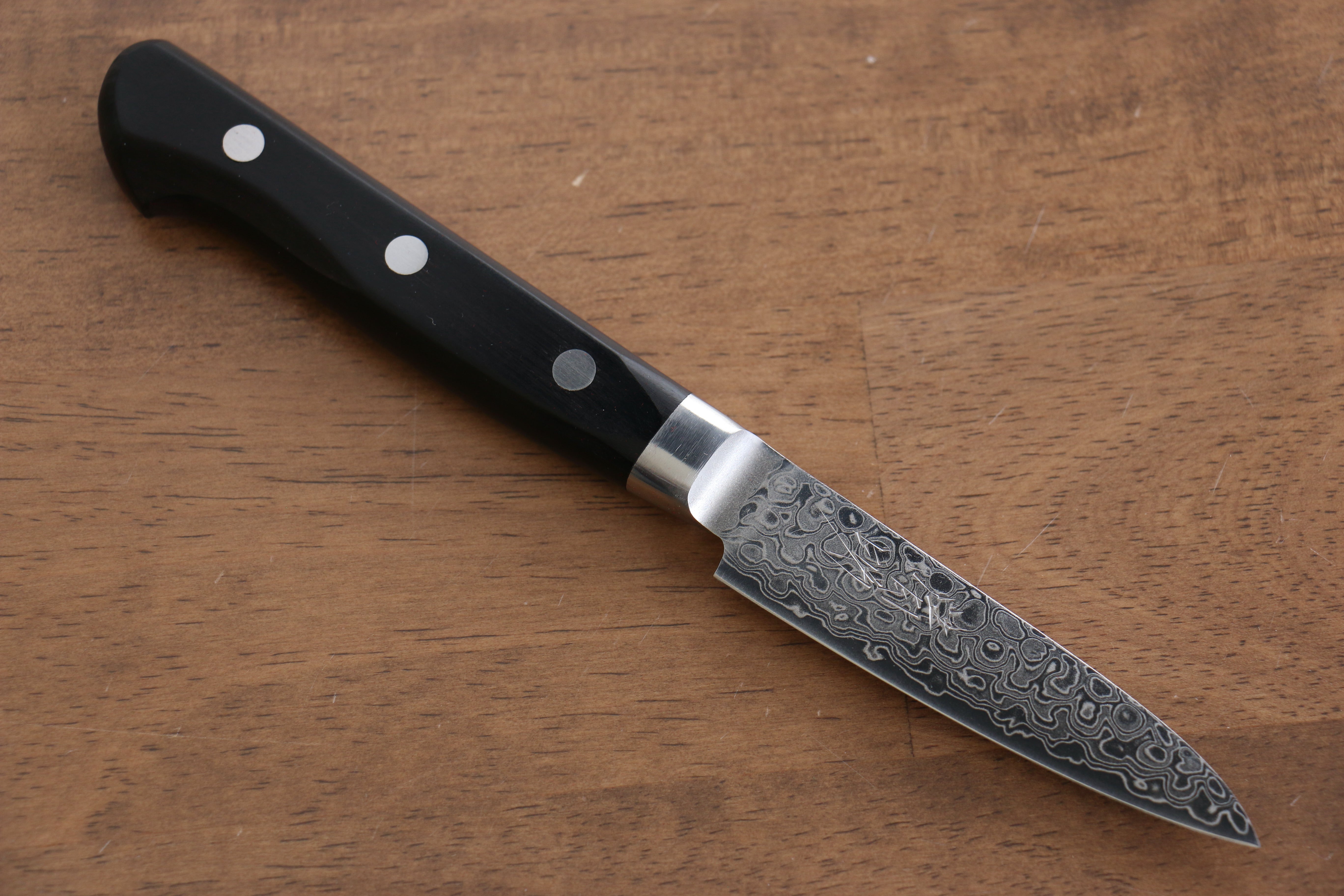 Seisuke AUS10 45 Layer Migaki Damascus Petty-Utility 80mm Black Pakkawood Handle - Seisuke Knife
