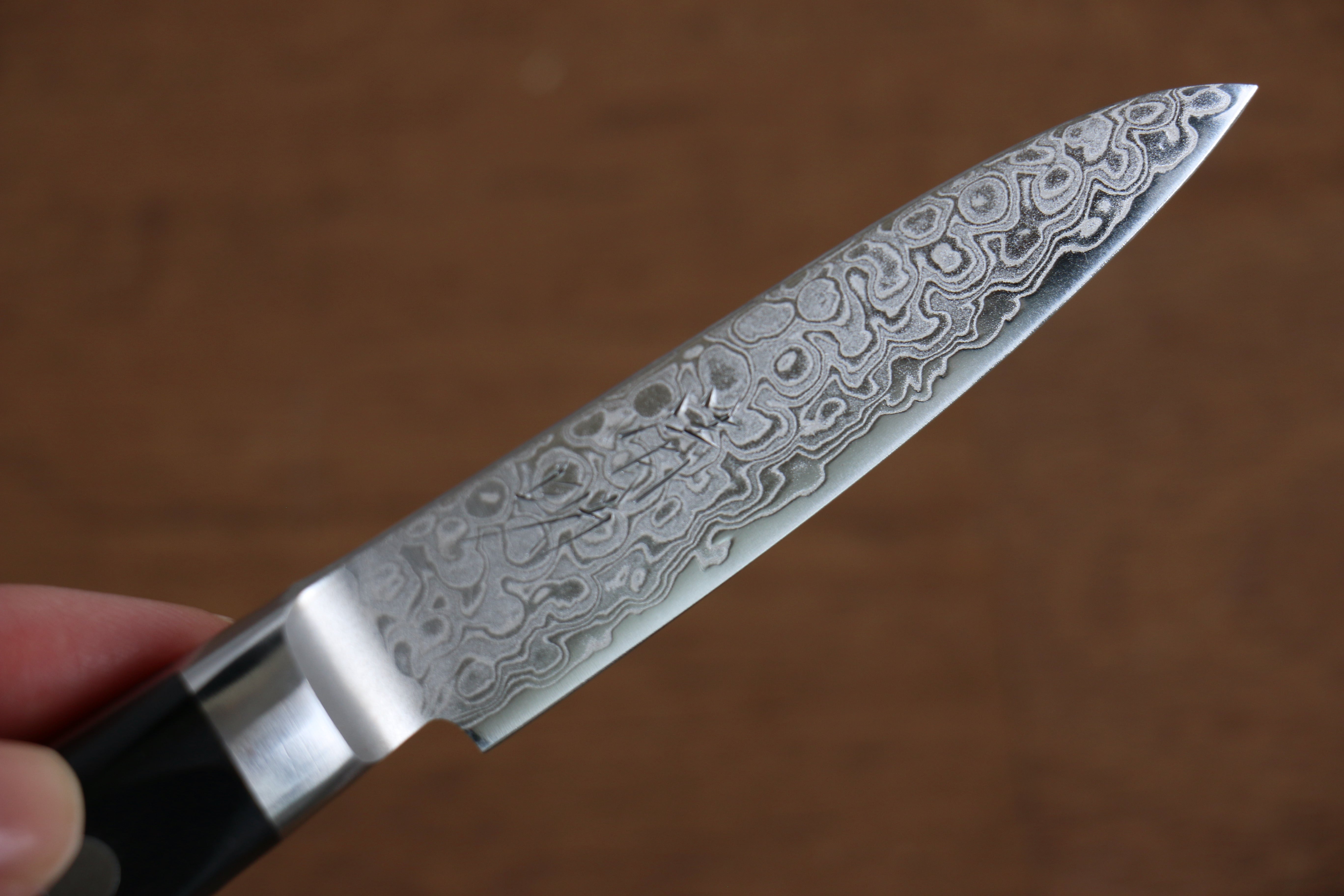 Seisuke AUS10 45 Layer Migaki Damascus Petty-Utility 80mm Black Pakkawood Handle - Seisuke Knife