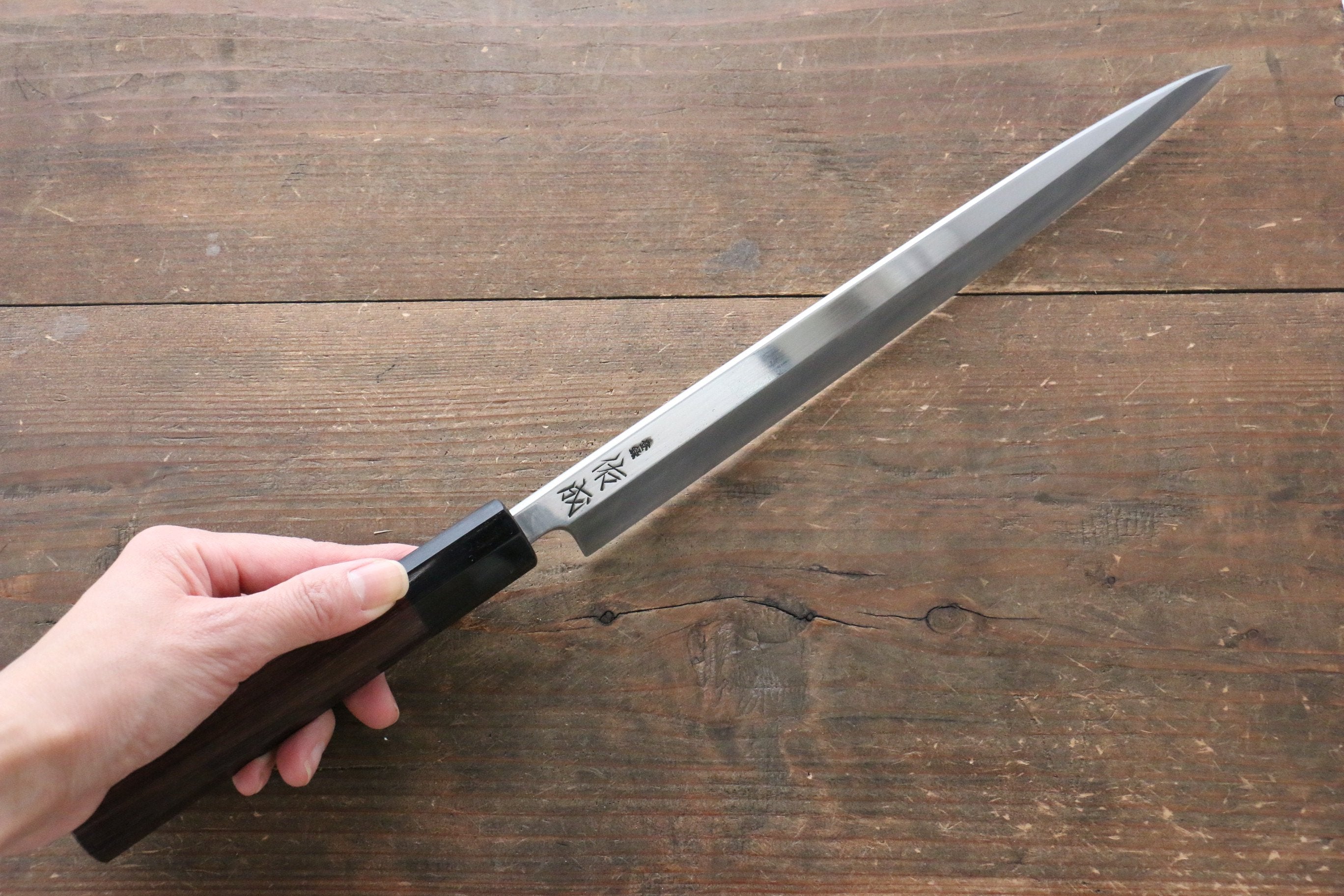 Sukenari super X Mirrored Finish Yanagiba with Magnolia Handle - Seisuke Knife