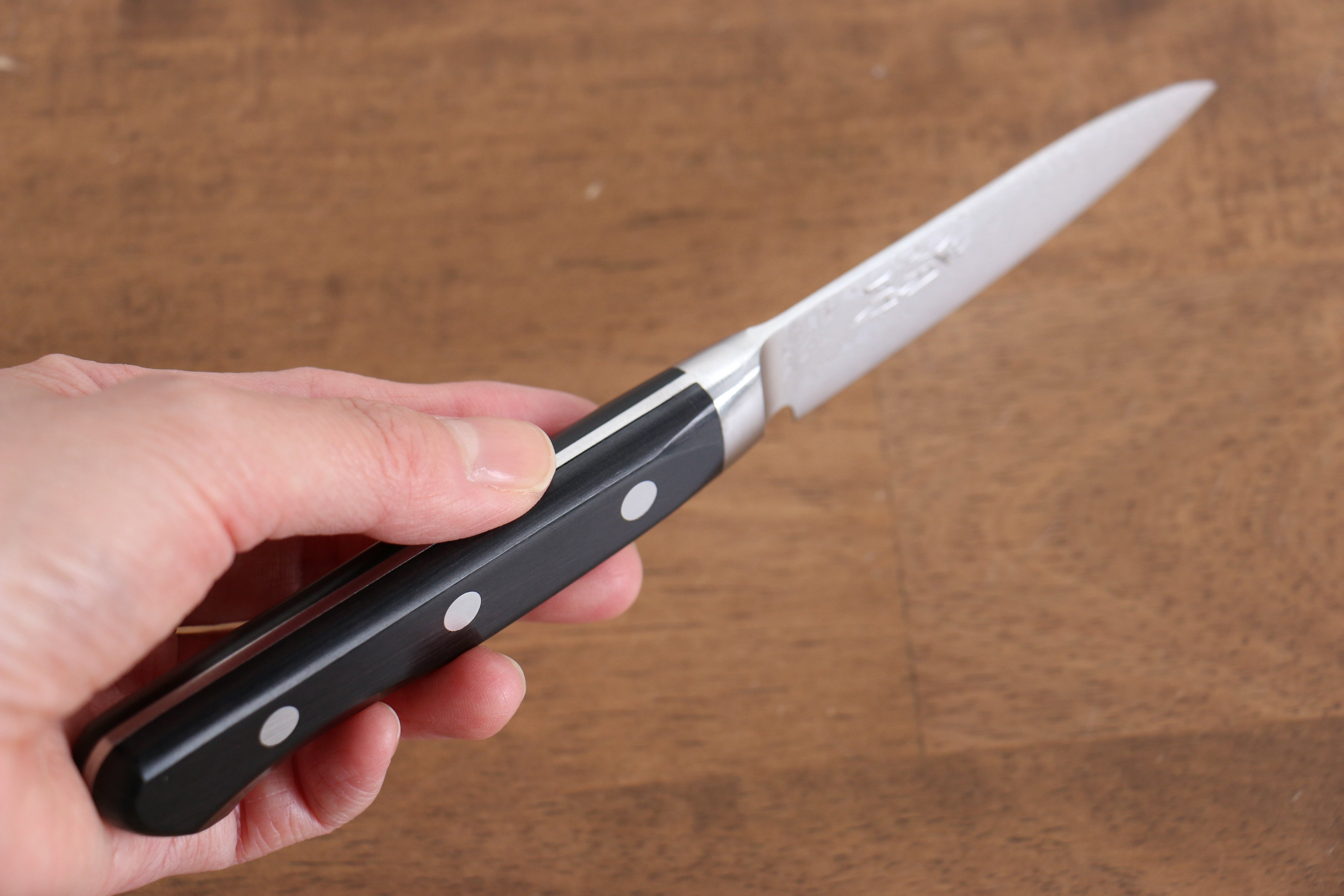 Seisuke AUS10 45 Layer Migaki Damascus Petty-Utility 80mm Black Pakkawood Handle - Seisuke Knife